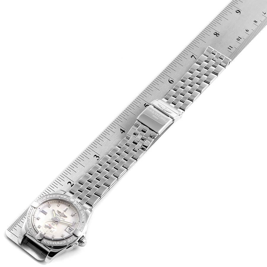 Breitling Galactic 36 Mother of Pearl Diamond Steel Ladies Watch A37330 Box Card For Sale 2