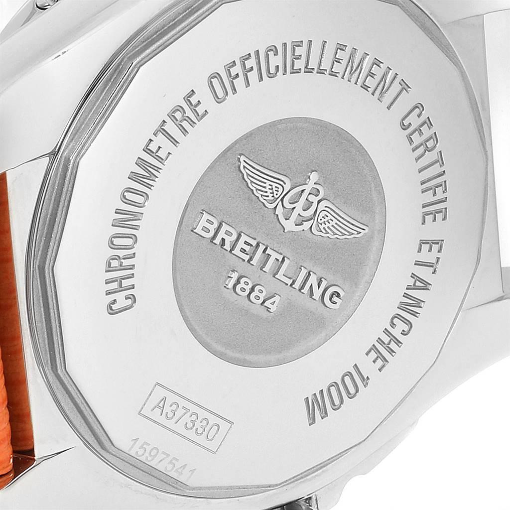 Breitling Galactic 36 Orange Strap MOP Steel Diamond Ladies Watch A37330 In Excellent Condition For Sale In Atlanta, GA