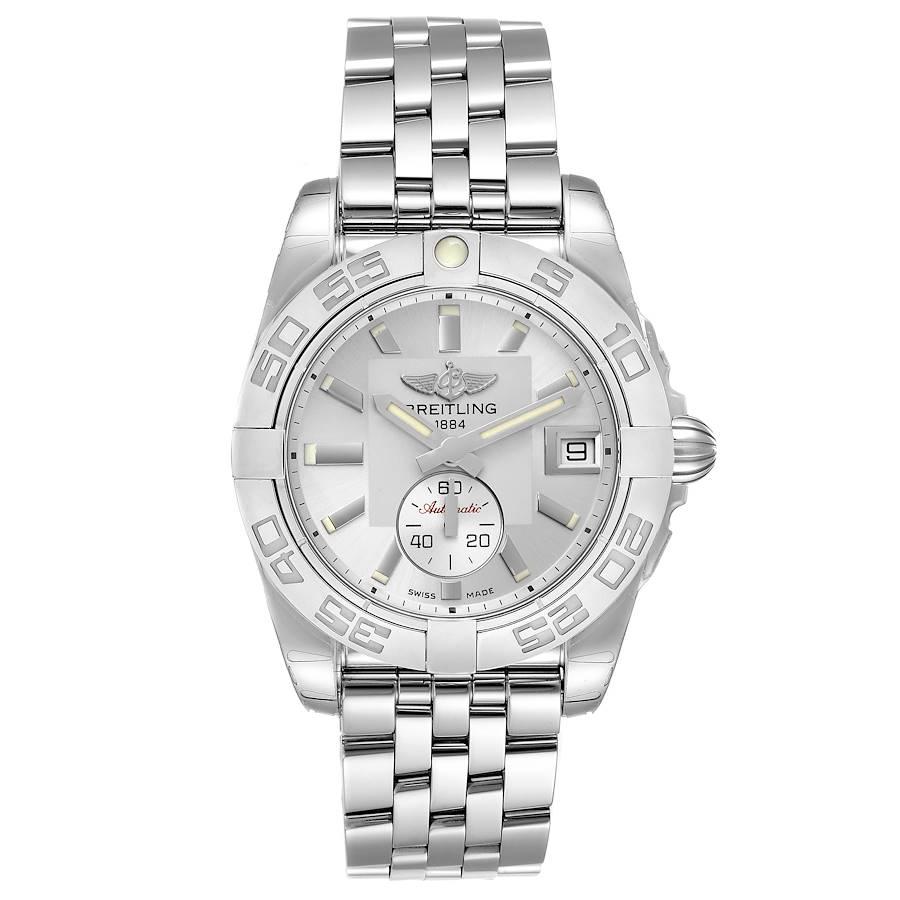 Breitling Galactic 36 Silver Dial Steel Ladies Watch A37330 Unworn. Automatic self-winding movement. Stainless steel case 36.0 mm in diameter. Unidirectional rotating bezel. Four 15 minute markers. Scratch resistant sapphire crystal. Silver dial