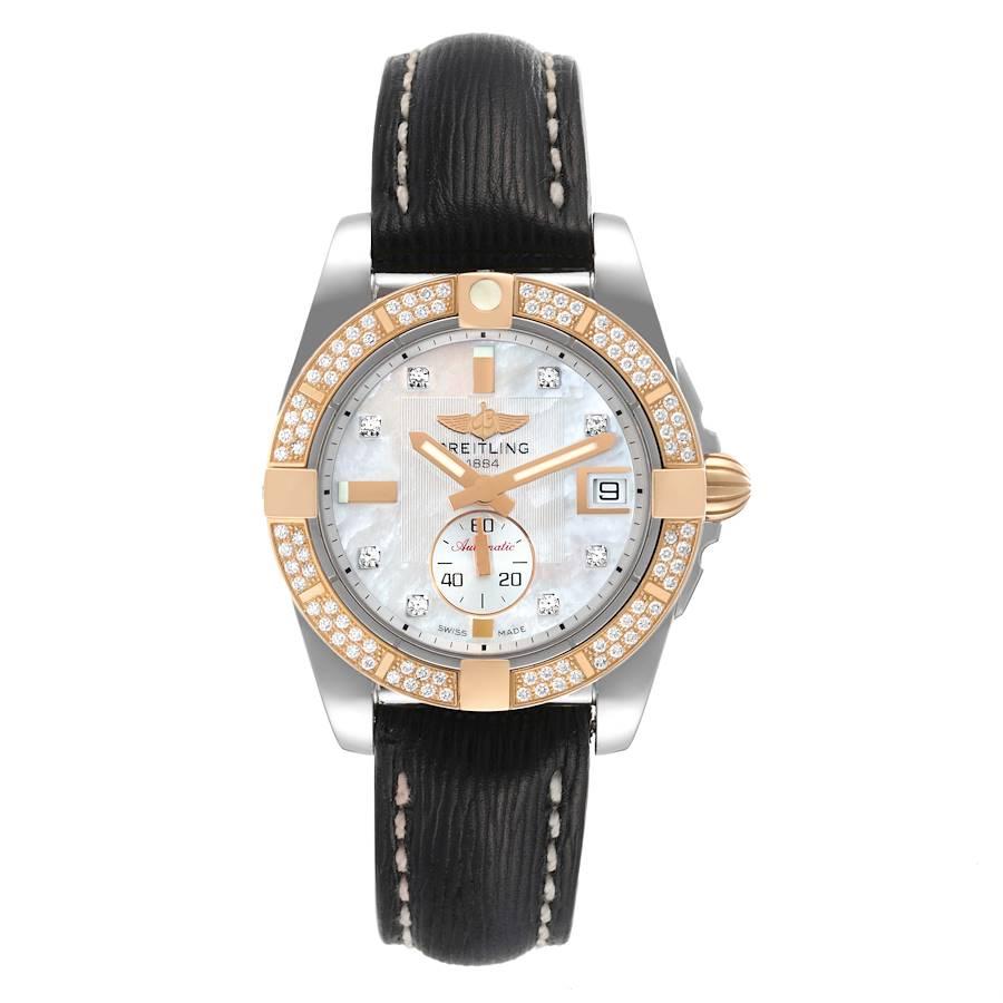 Breitling Galactic 36 Stainless Steel Rose Gold MOP Dial Diamond Watch C37330. Self-winding automatic officially certified chronometer movement. Stainless steel and 18K rose gold case 36.0 mm in diameter. Original Breitling factory diamond 18k rose