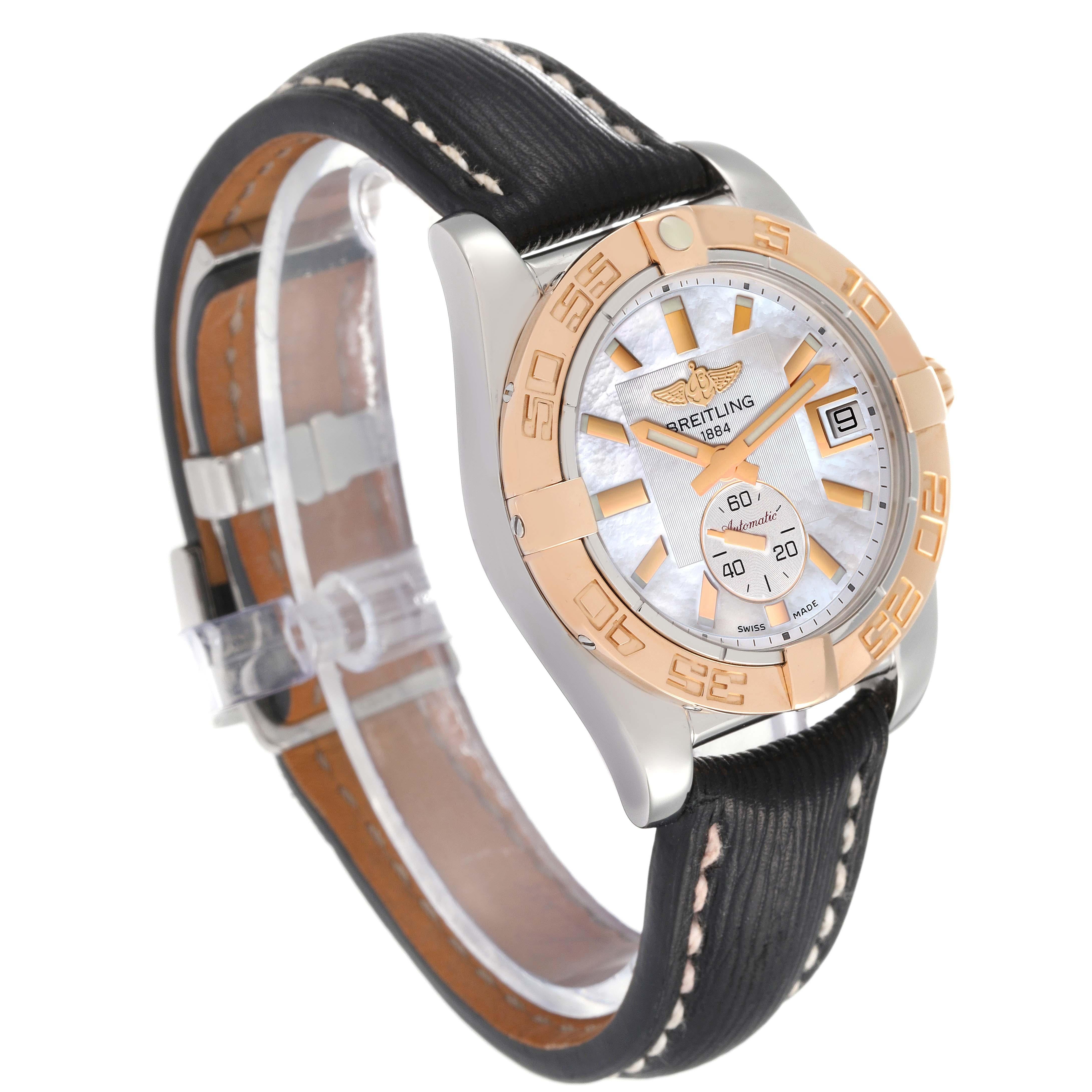 Breitling Galactic 36 Stainless Steel Rose Gold Mother of Pearl Dial Mens Watch In Excellent Condition In Atlanta, GA
