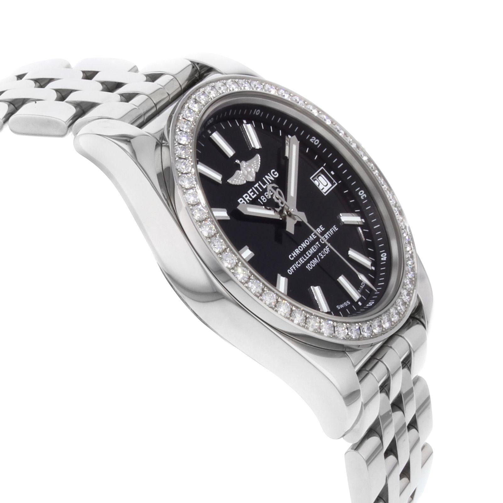 Breitling Galactic Black Dial Steel Quartz Ladies Watch A7433053/BE08-376A In Excellent Condition In New York, NY