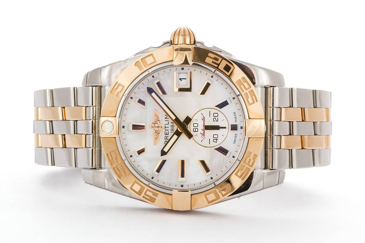 We are pleased to offer this 2016 Breitling 18K Rose Gold & Stainless Steel Ladies Galactic C37330. This watch features a two tone design, 36mm case with mother of pearl dial and automatic movement. It comes complete with the original box and