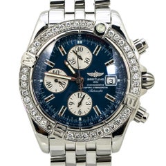 Breitling Galactic Chronograph II A13364 Blue Dial Watch Diamond Bezel