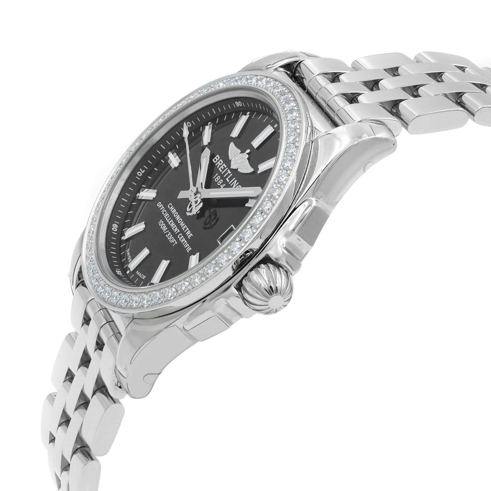 Breitling Galactic Diamond Steel Black Quartz Ladies Watch A7433053/BE08-376A In Excellent Condition In New York, NY