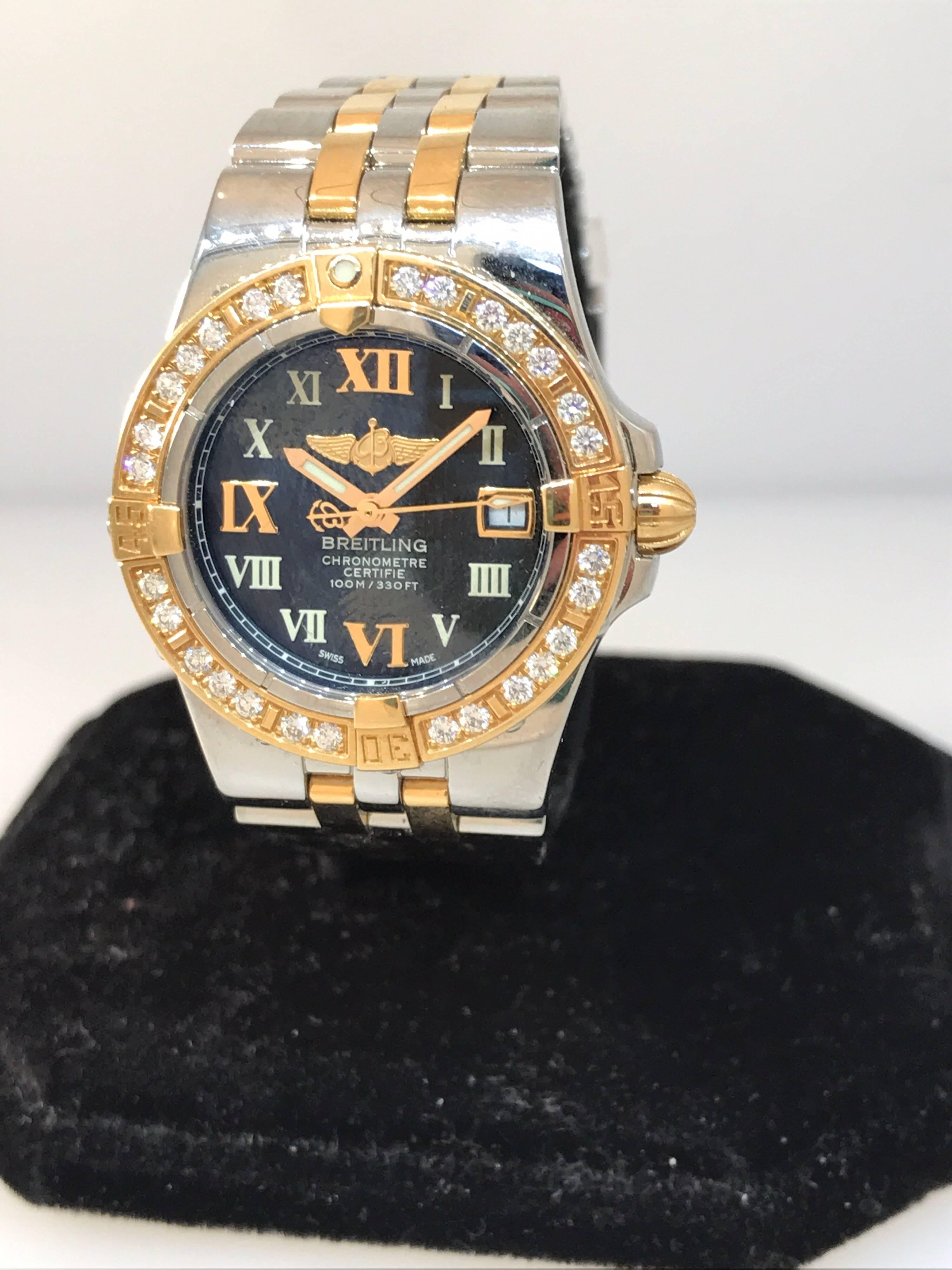 Breitling Galactic Steel and Rose Gold Black Dial Diamond Bezel Ladies Watch For Sale 2