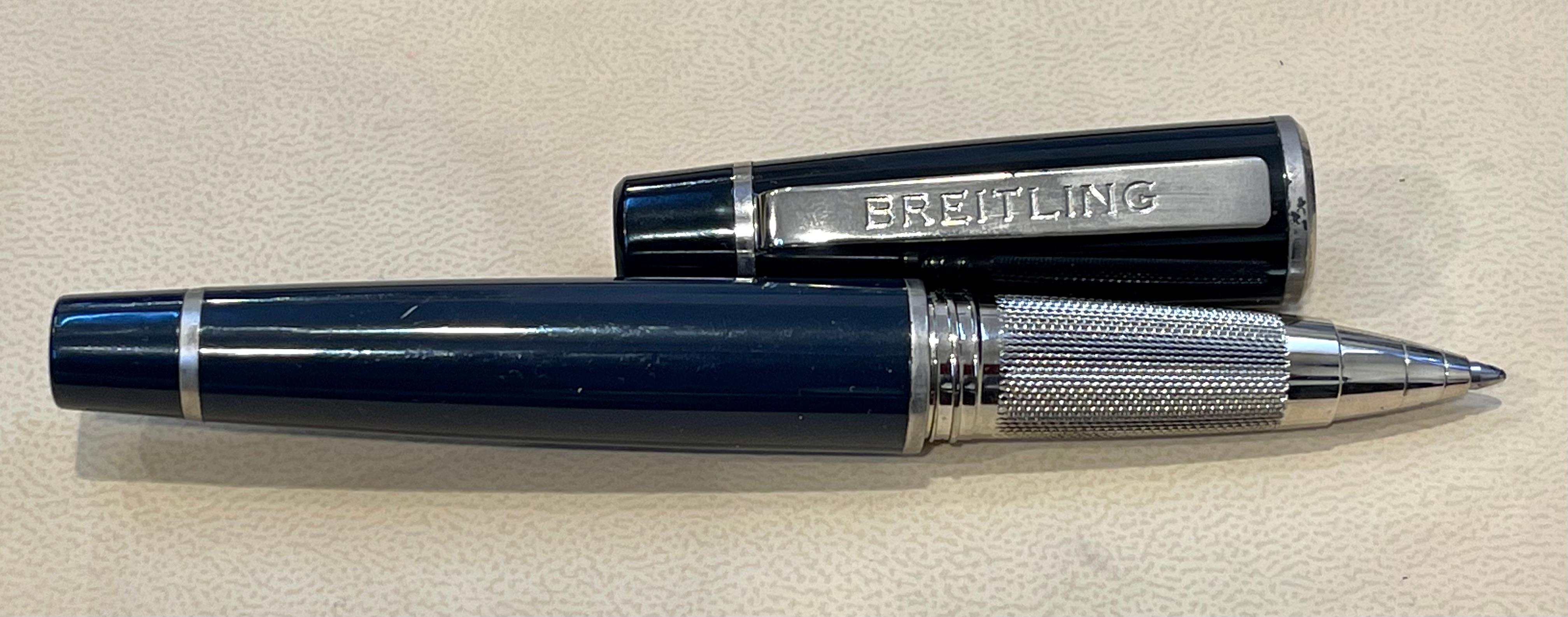 Breitling Genuine Ballpoint Pen Black and Silver with Leather Case 2