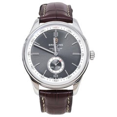 Breitling Grey Stainless Steel Croco Leather Premier Men's Wristwatch 40 mm