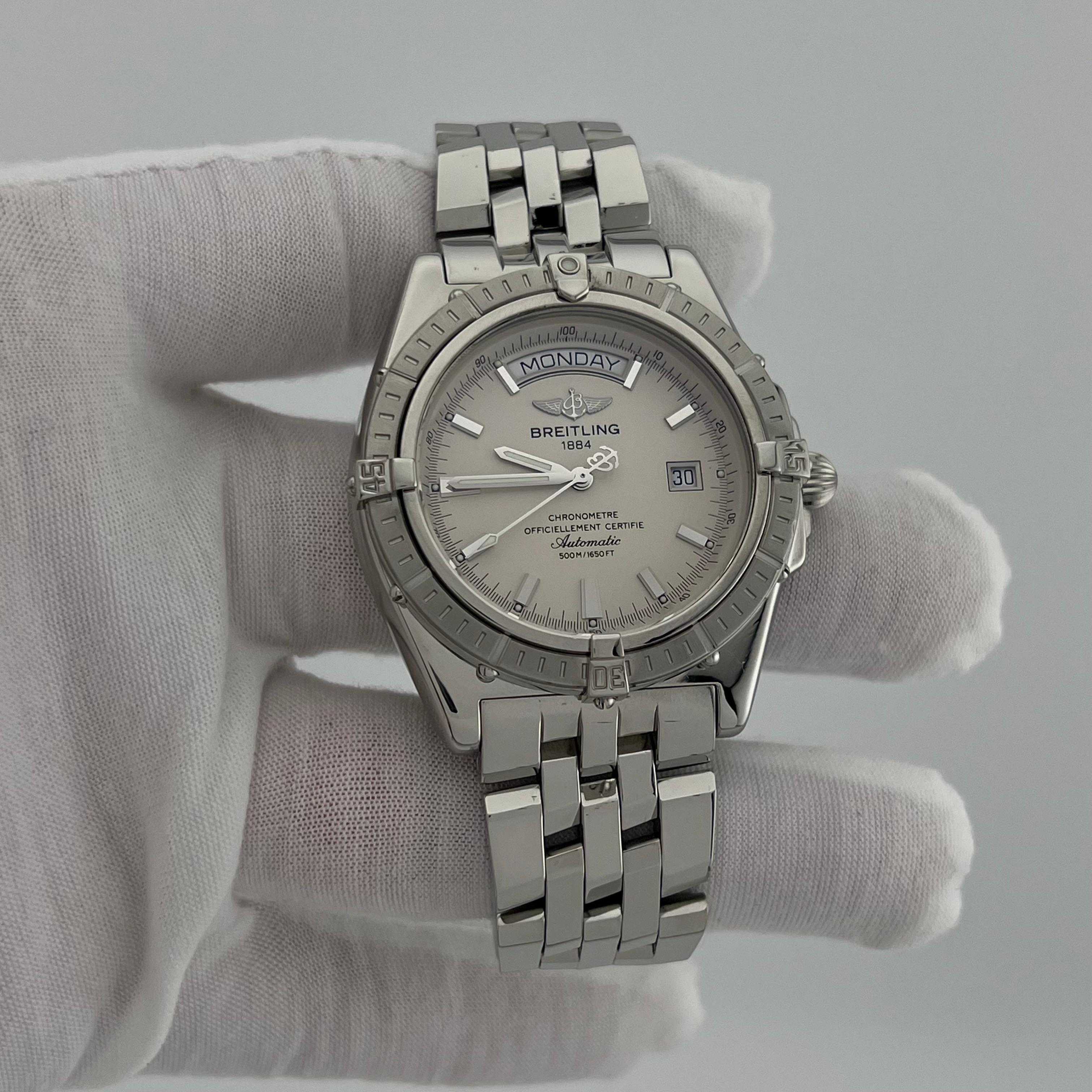 da uomo o donna Breitling Headwind A45355 43mm Day Date Quadrante Silver Steele in vendita