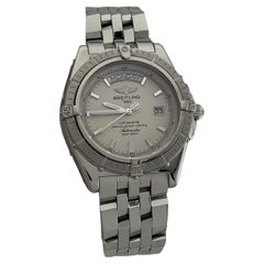 Breitling Gegenwind A45355 43mm Tag Datum Silber Zifferblatt Edelstahl