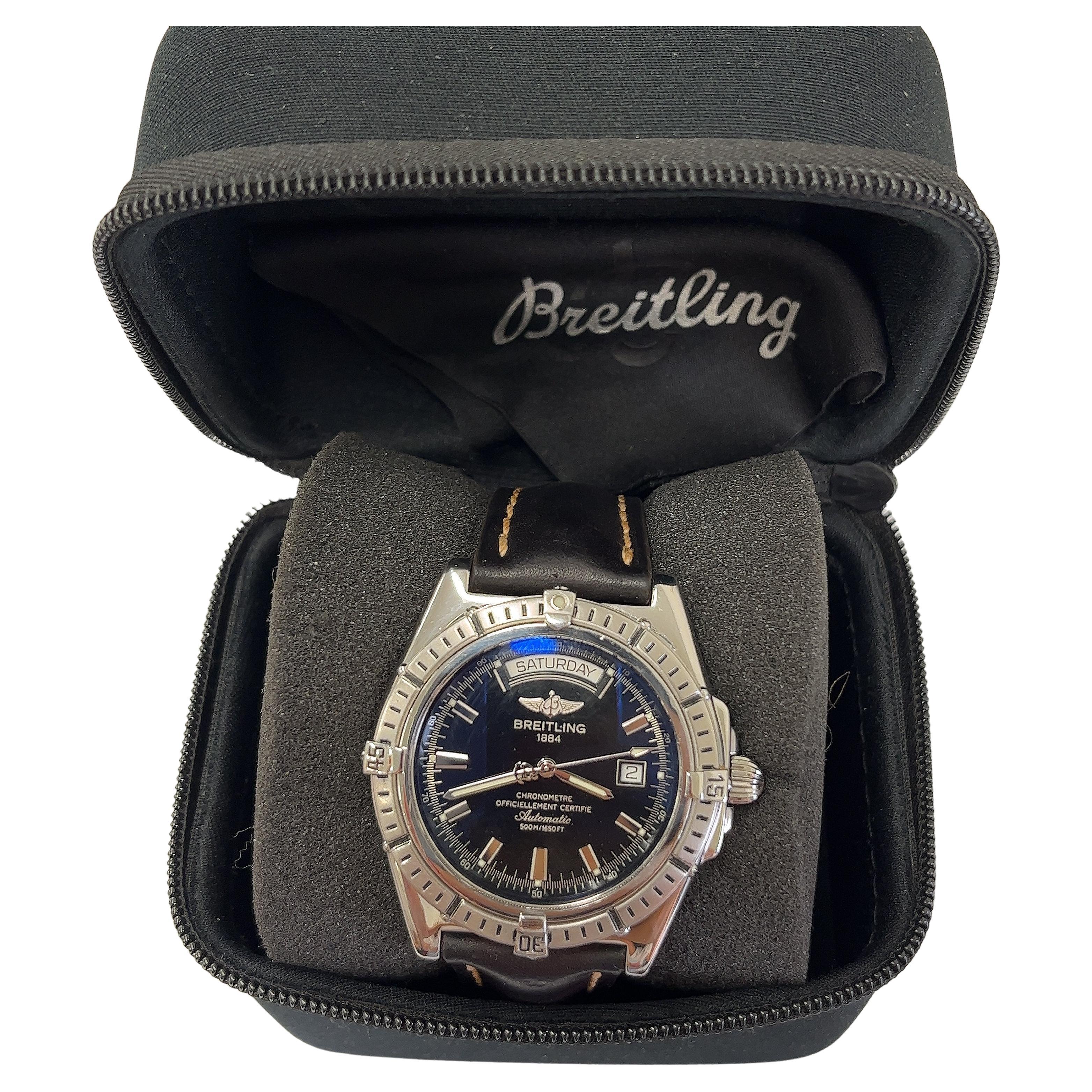 Breitling Headwind Date Stahl Schwarzes Zifferblatt Automatik-Herrenuhr A45355