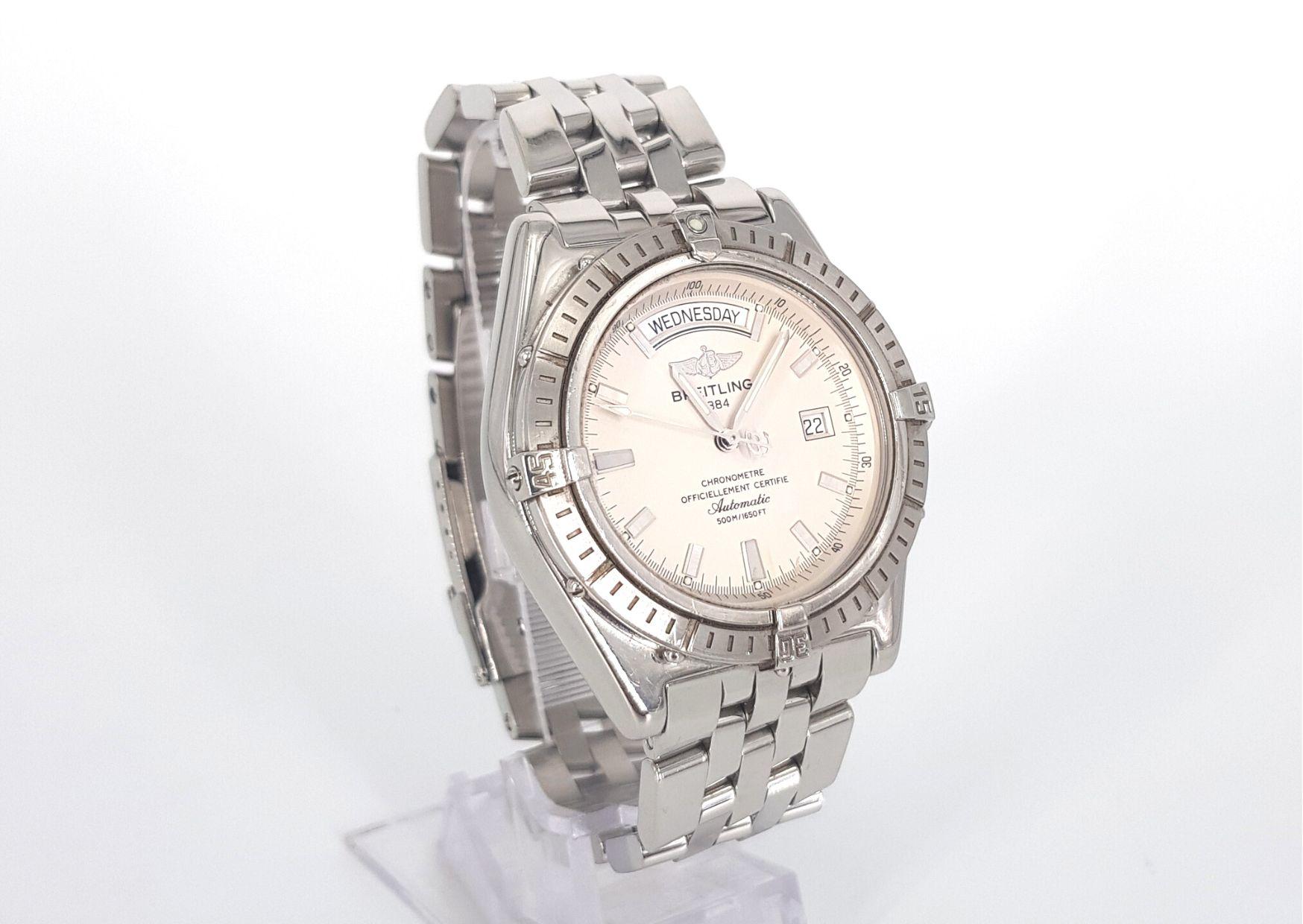 Exceptional.

GENDER:  Male

MOVEMENT: Automatic

CASE MATERIAL: Stainless Steel

DIAL: 40mm

DIAL COLOUR: White

STRAP: 55mm

BRACELET MATERIAL: Stainless steel

CONDITION: 9/10

MODEL NUMBER: A45355

SERIAL NUMBER: TR10ANS2002

YEAR: 2006

BOX –