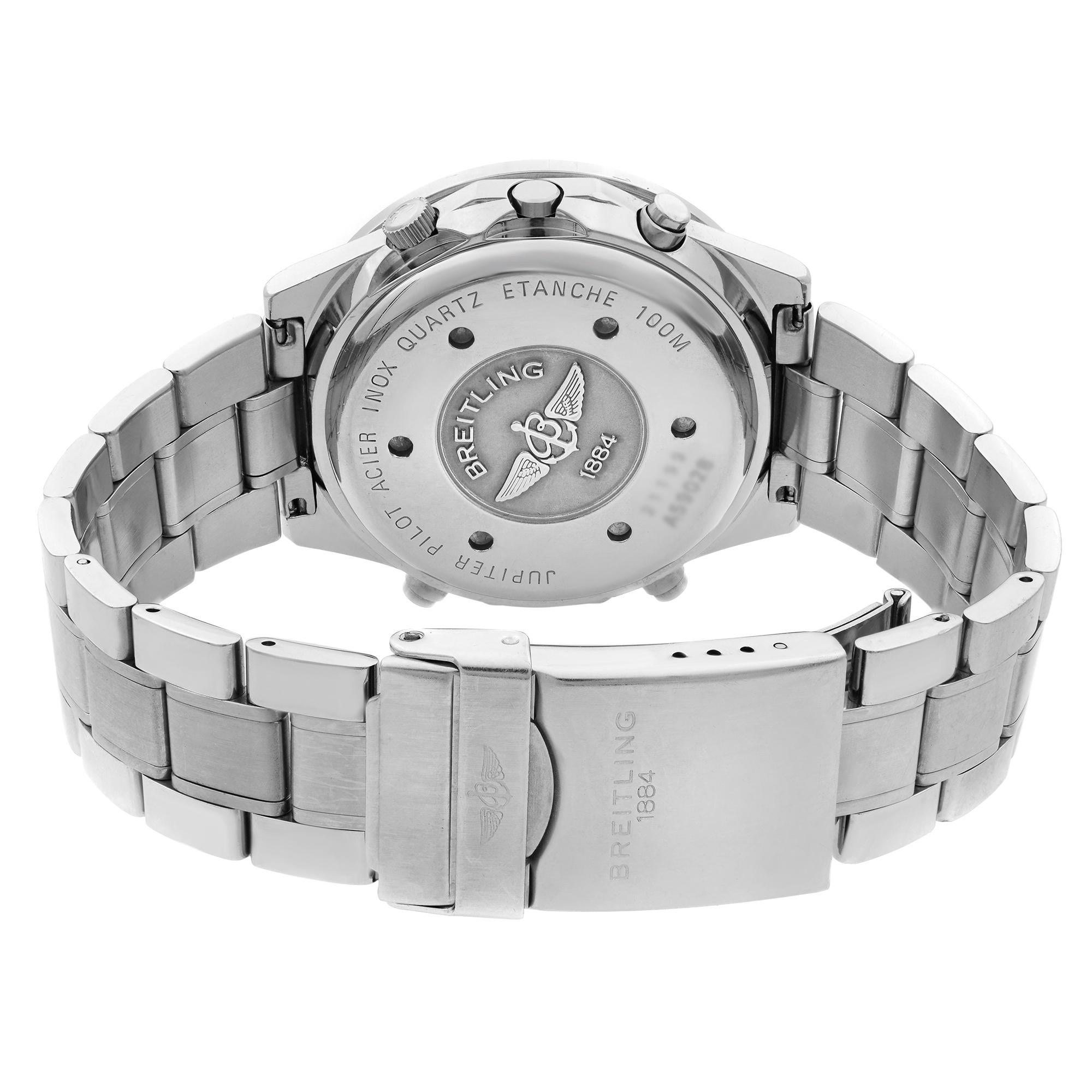 Breitling Jupiter Pilot Steel Diamond White Dial Alarm Quartz Men's Watch A59028 In Good Condition In New York, NY