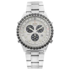 Breitling Jupiter Pilot Stahl Diamant weißes Zifferblatt Alarm Quarz Herrenuhr A59028