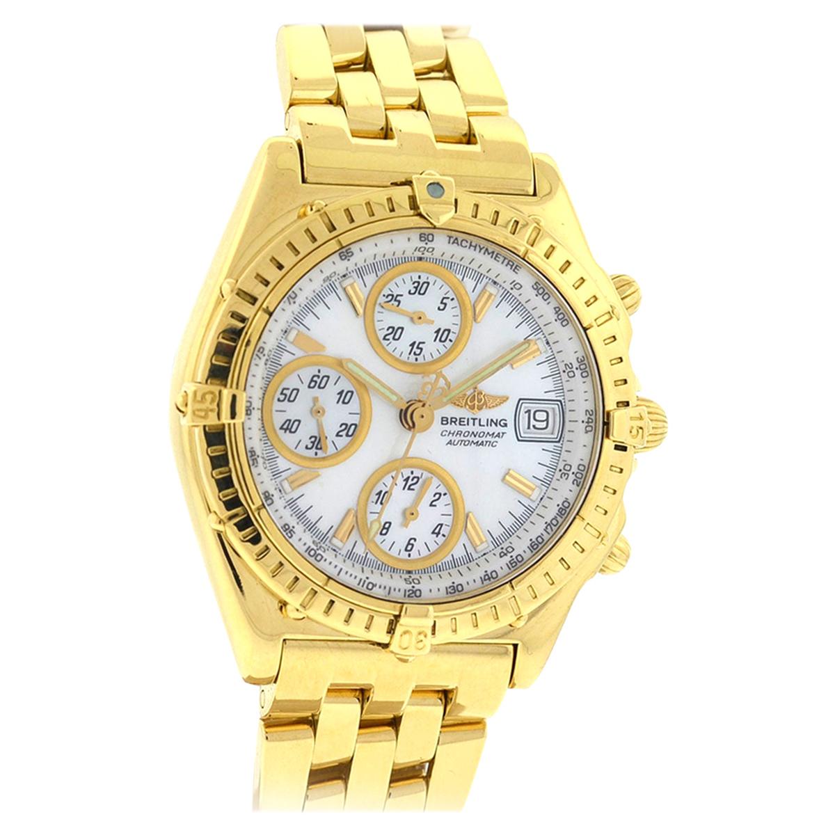 Breitling K13050.1 18 Karat Yellow Gold Chronomat MOP Dial Automatic Watch
