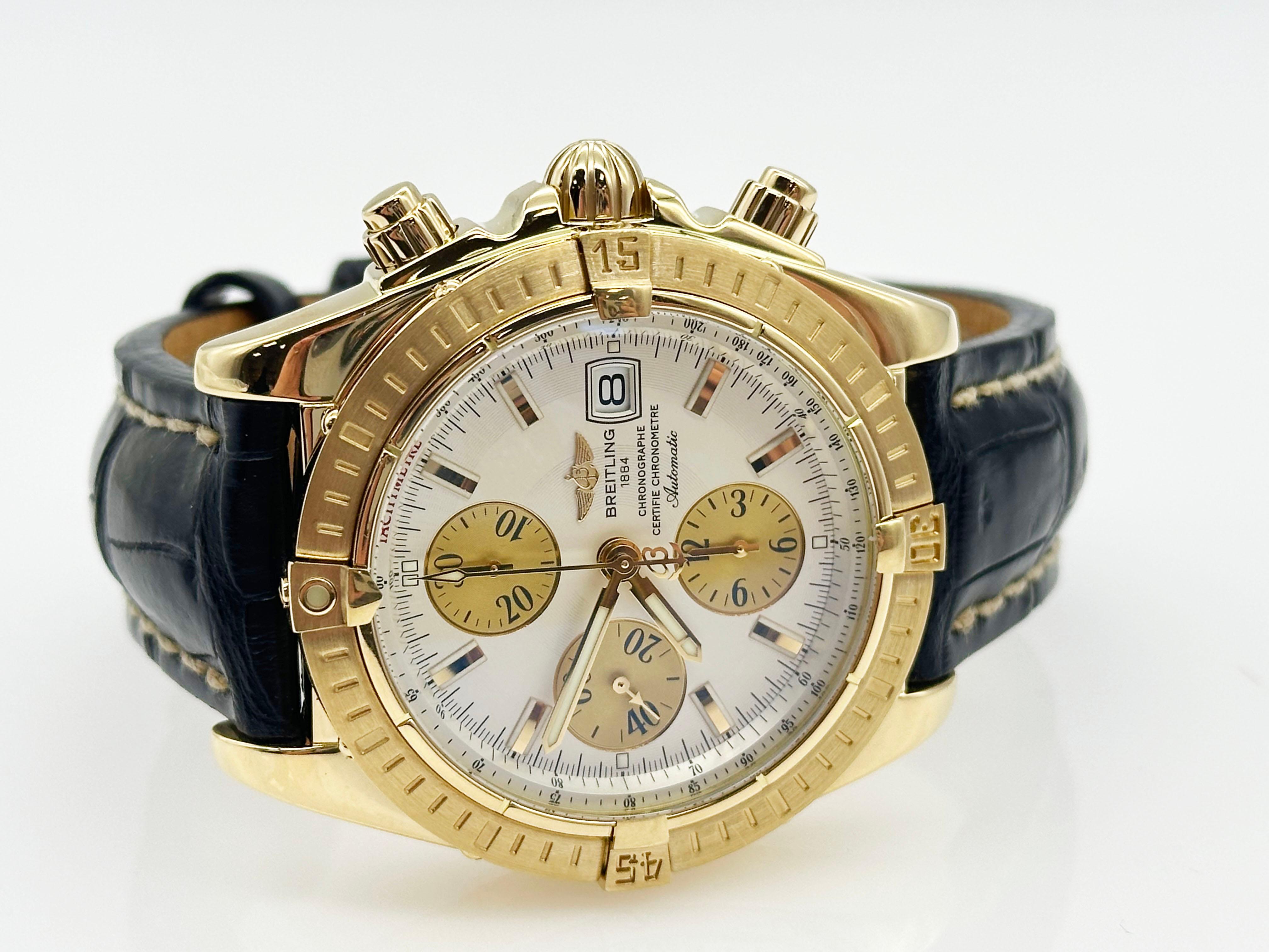 Breitling K13356 Chronomat Evolution 44mm White Dial 18K Yellow Gold For Sale 3
