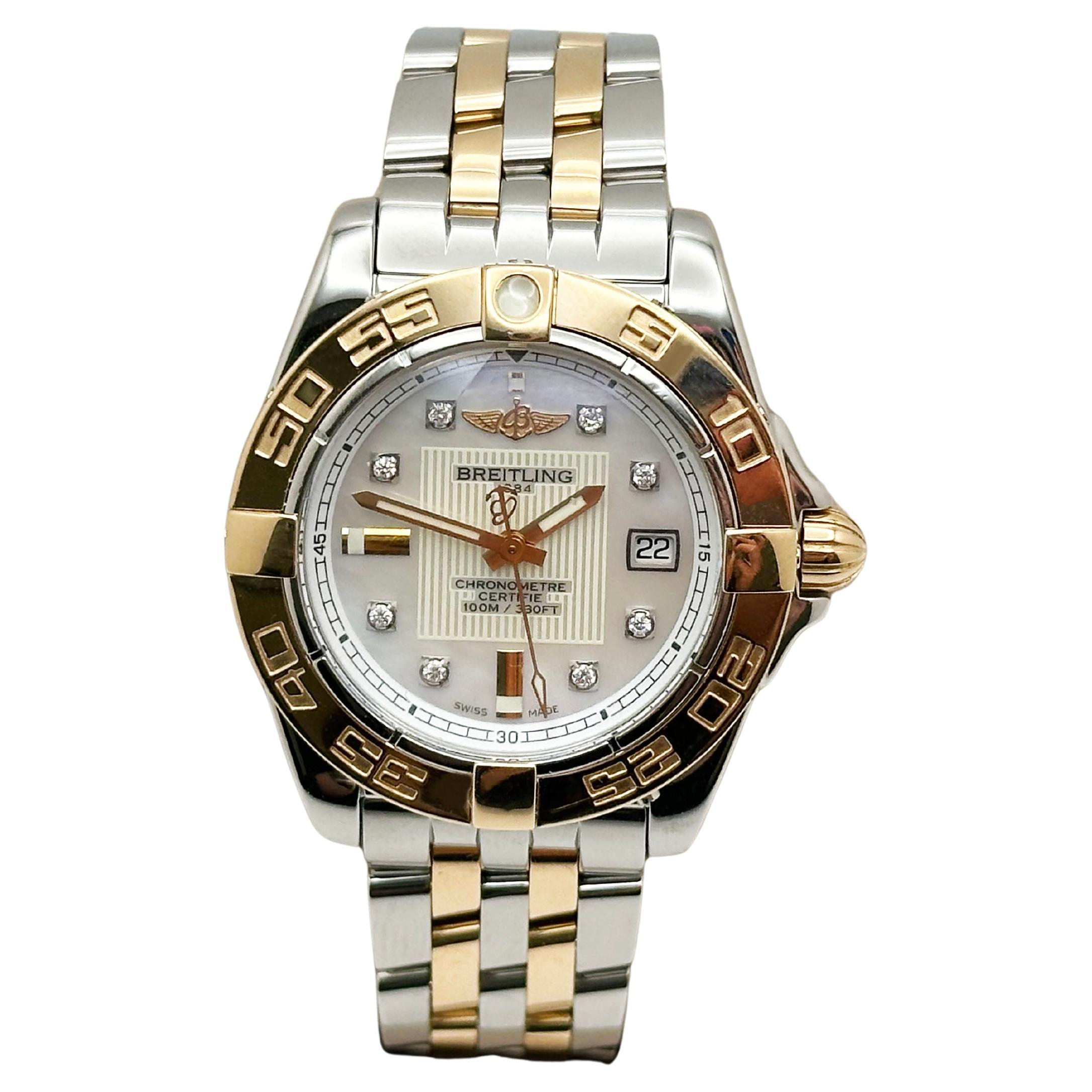 Breitling Ladies Galactic 32 C71356 MOP Diamond 18K Rose Gold Steel Box Paper