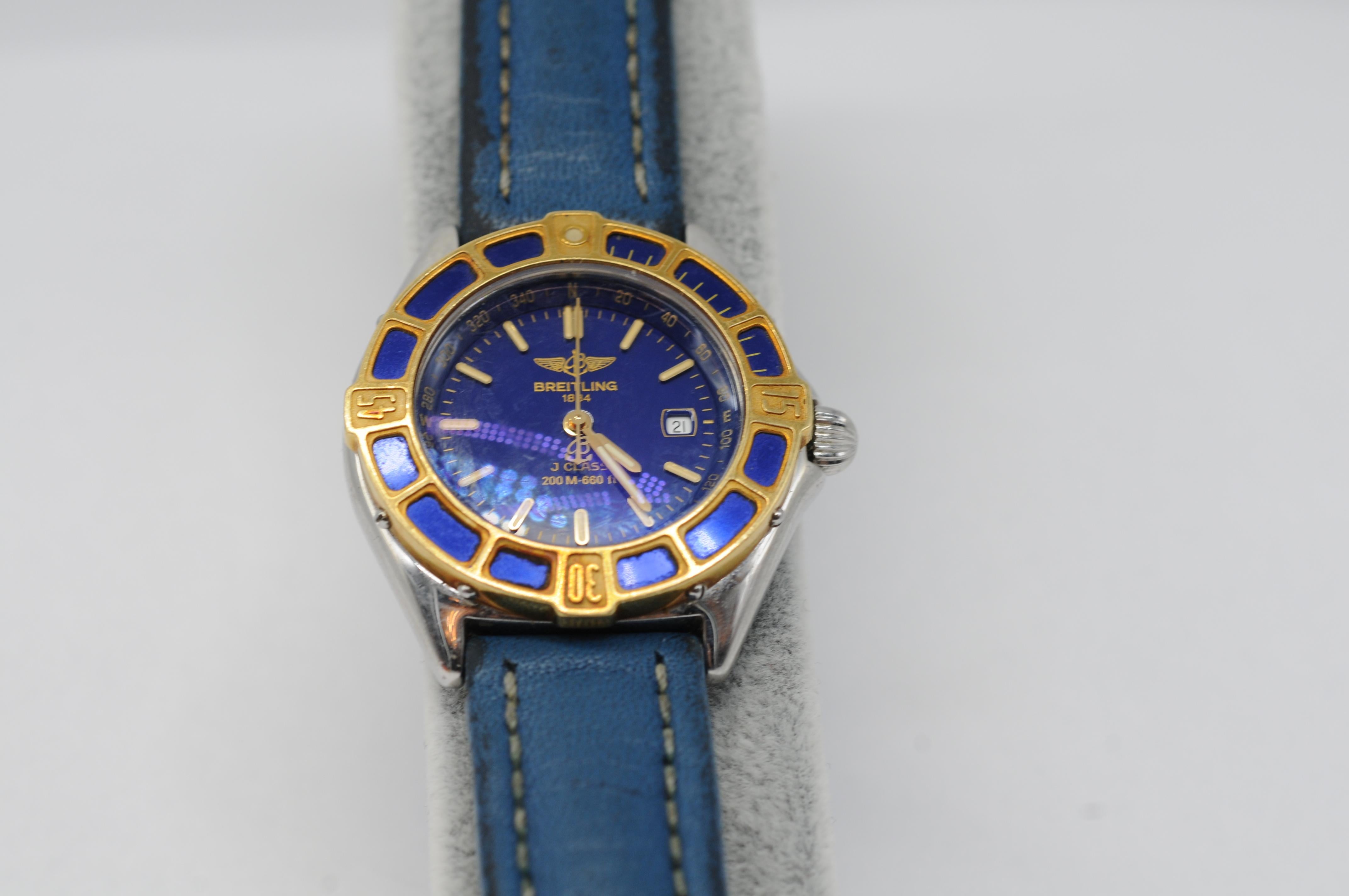 Breitling Lady J D52065 with a deep blue leather strap For Sale 3