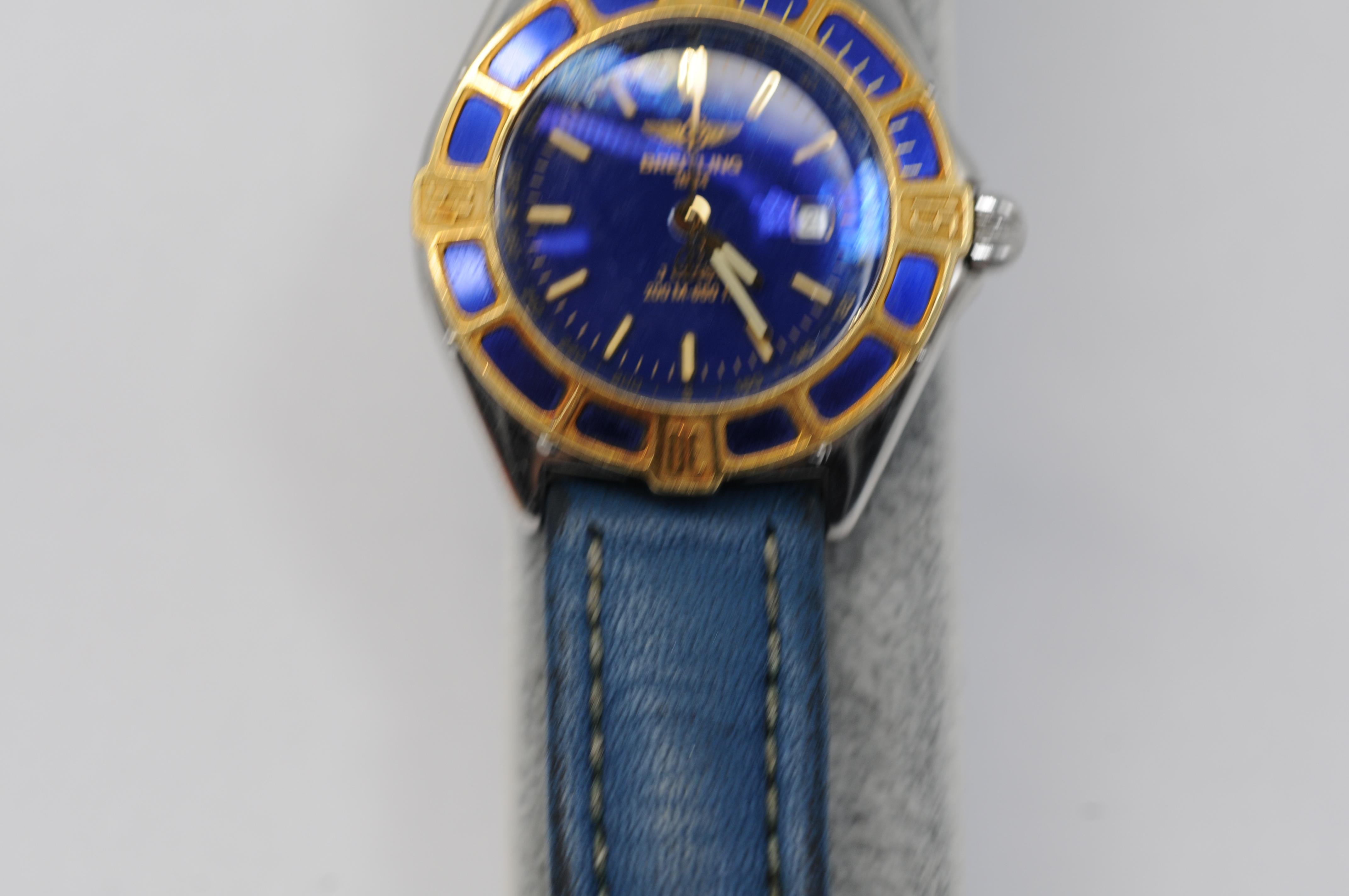 Breitling Lady J D52065 with a deep blue leather strap For Sale 5