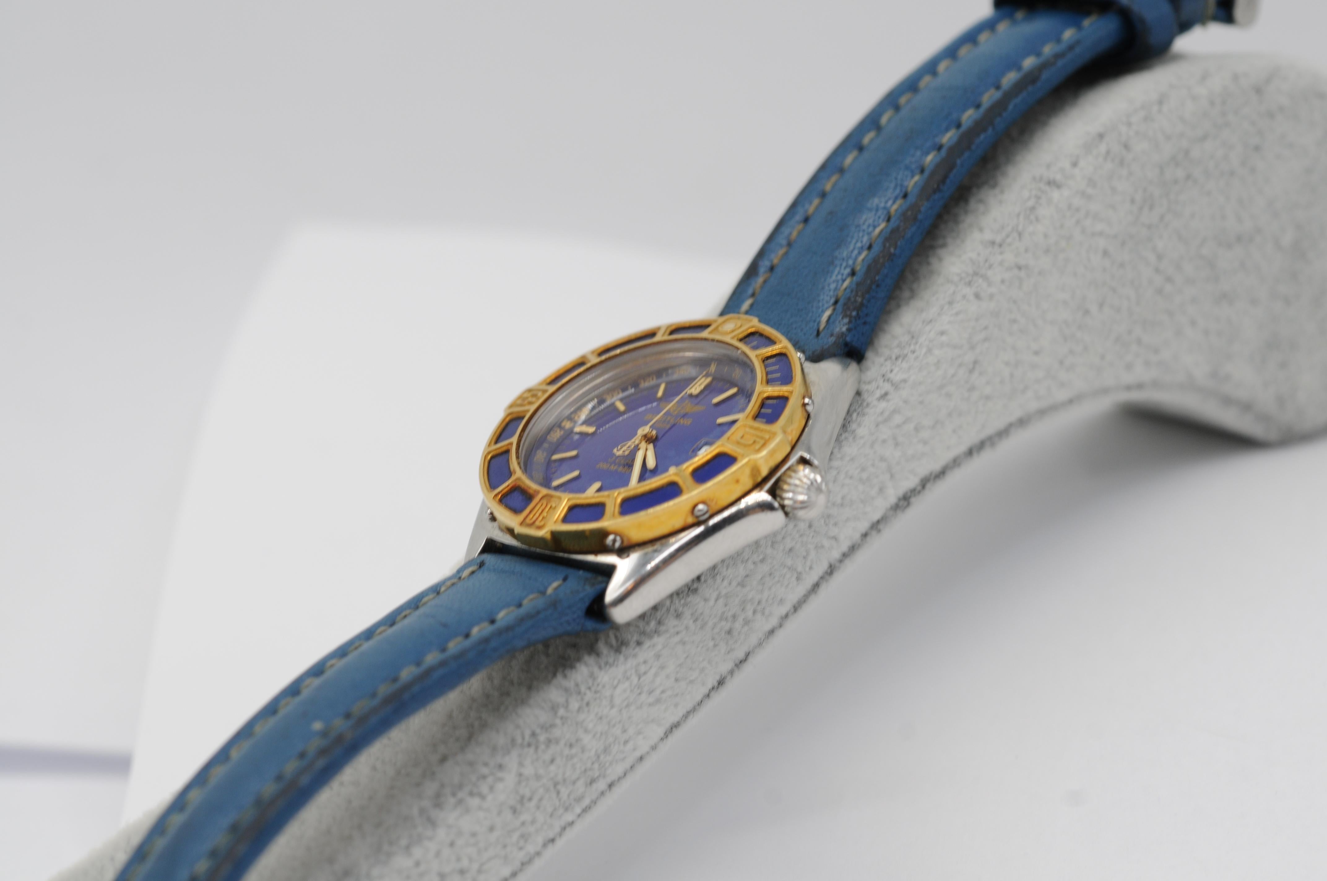 Breitling Lady J D52065 with a deep blue leather strap For Sale 11