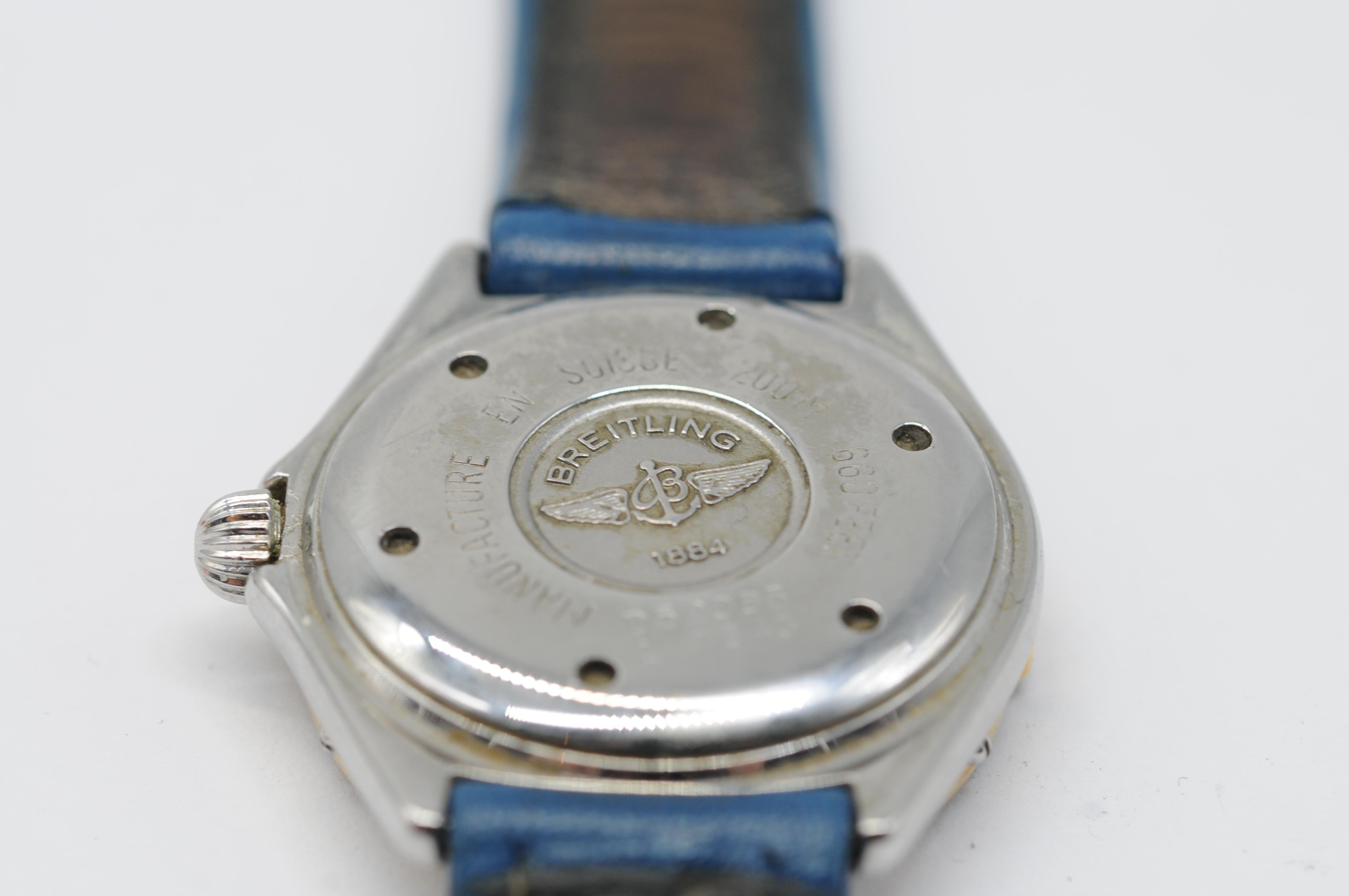 Breitling Lady J D52065 with a deep blue leather strap For Sale 14