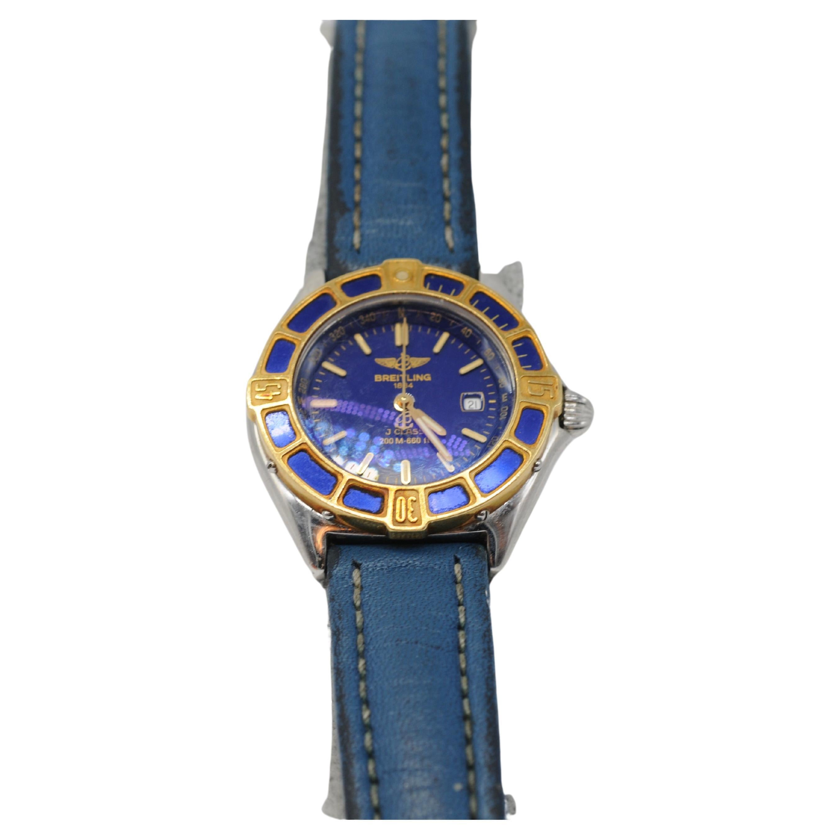 Aesthetic Movement Breitling Lady J D52065 with a deep blue leather strap For Sale