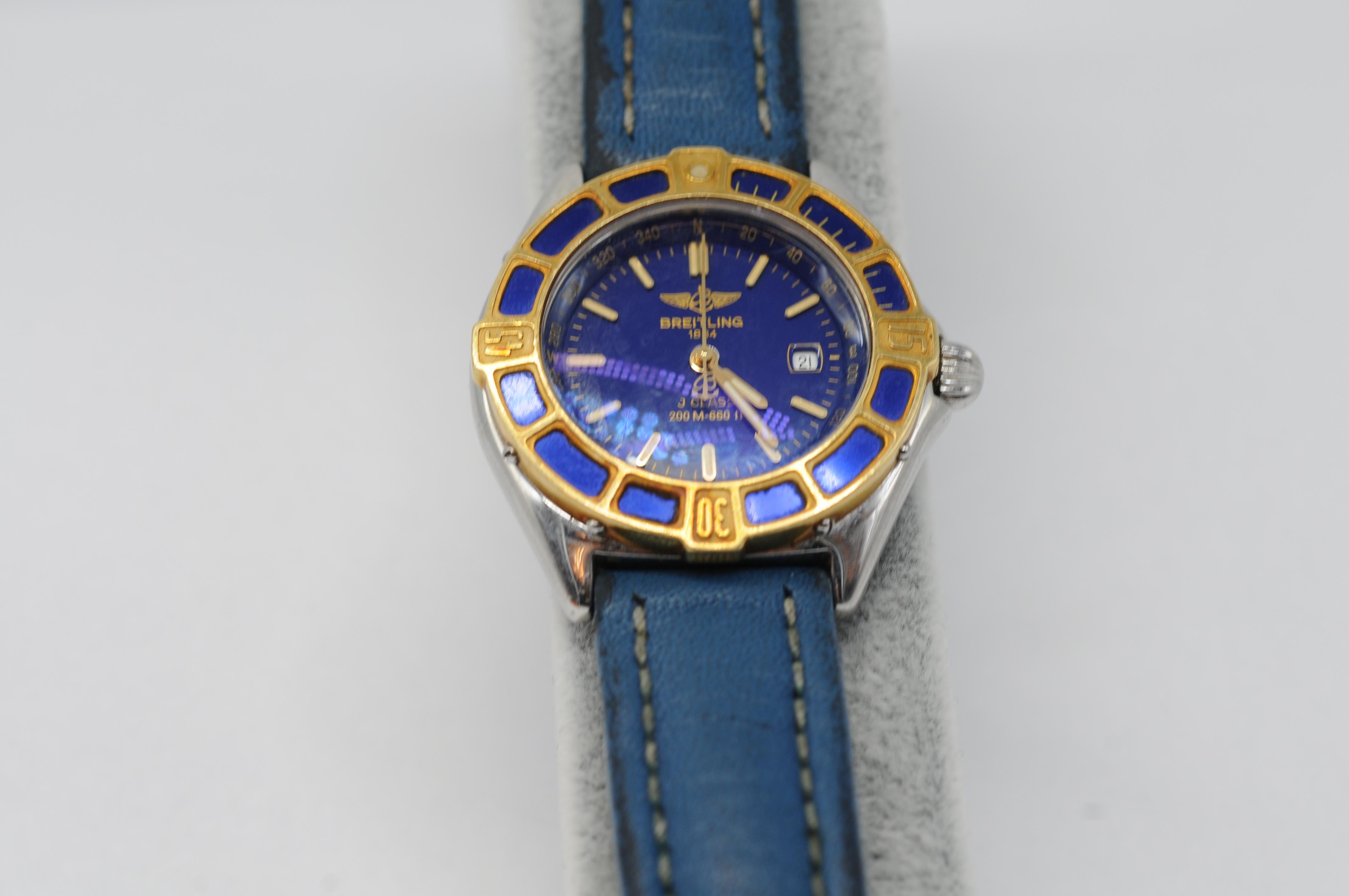 Breitling Lady J D52065 with a deep blue leather strap For Sale 2