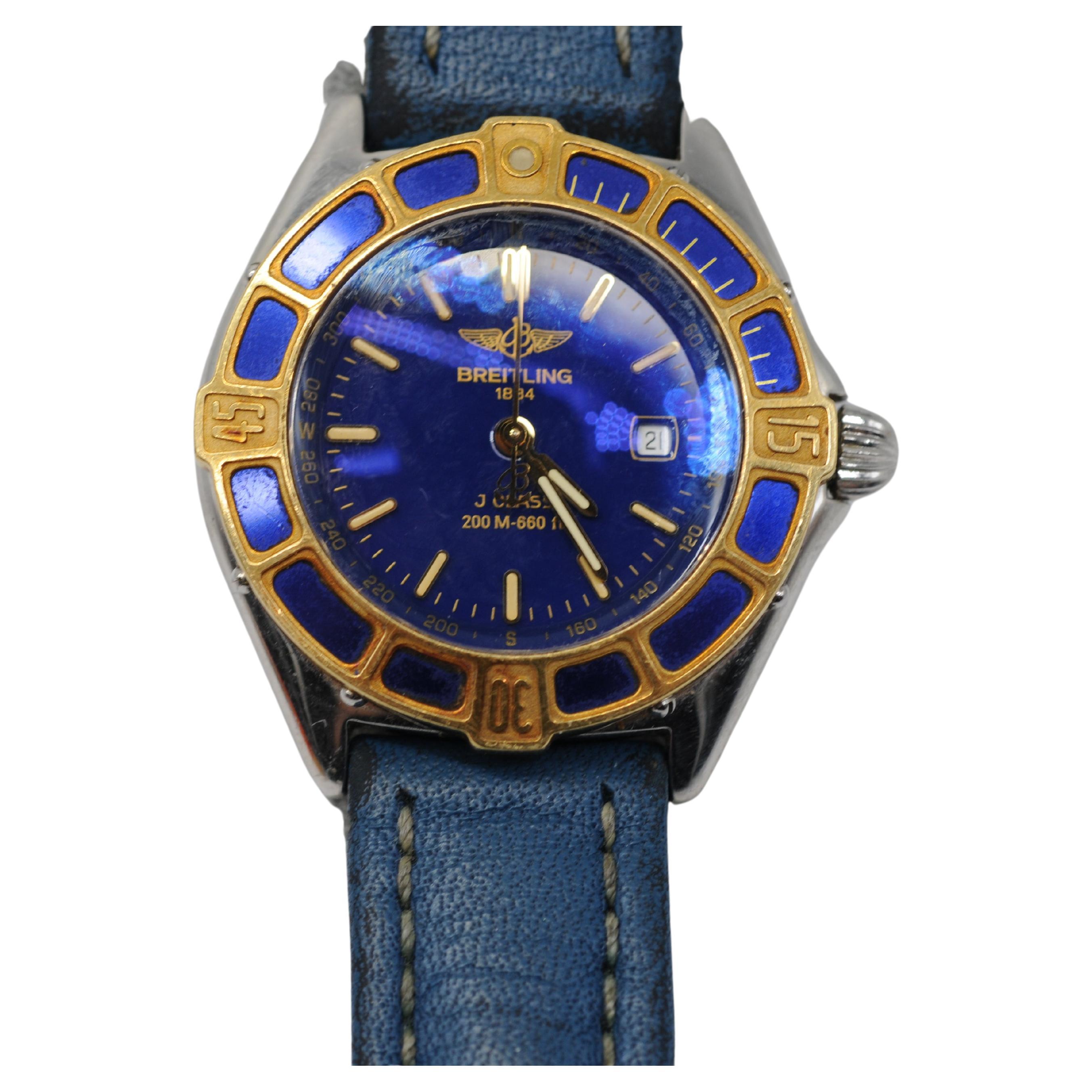 Breitling Lady J D52065 with a deep blue leather strap For Sale