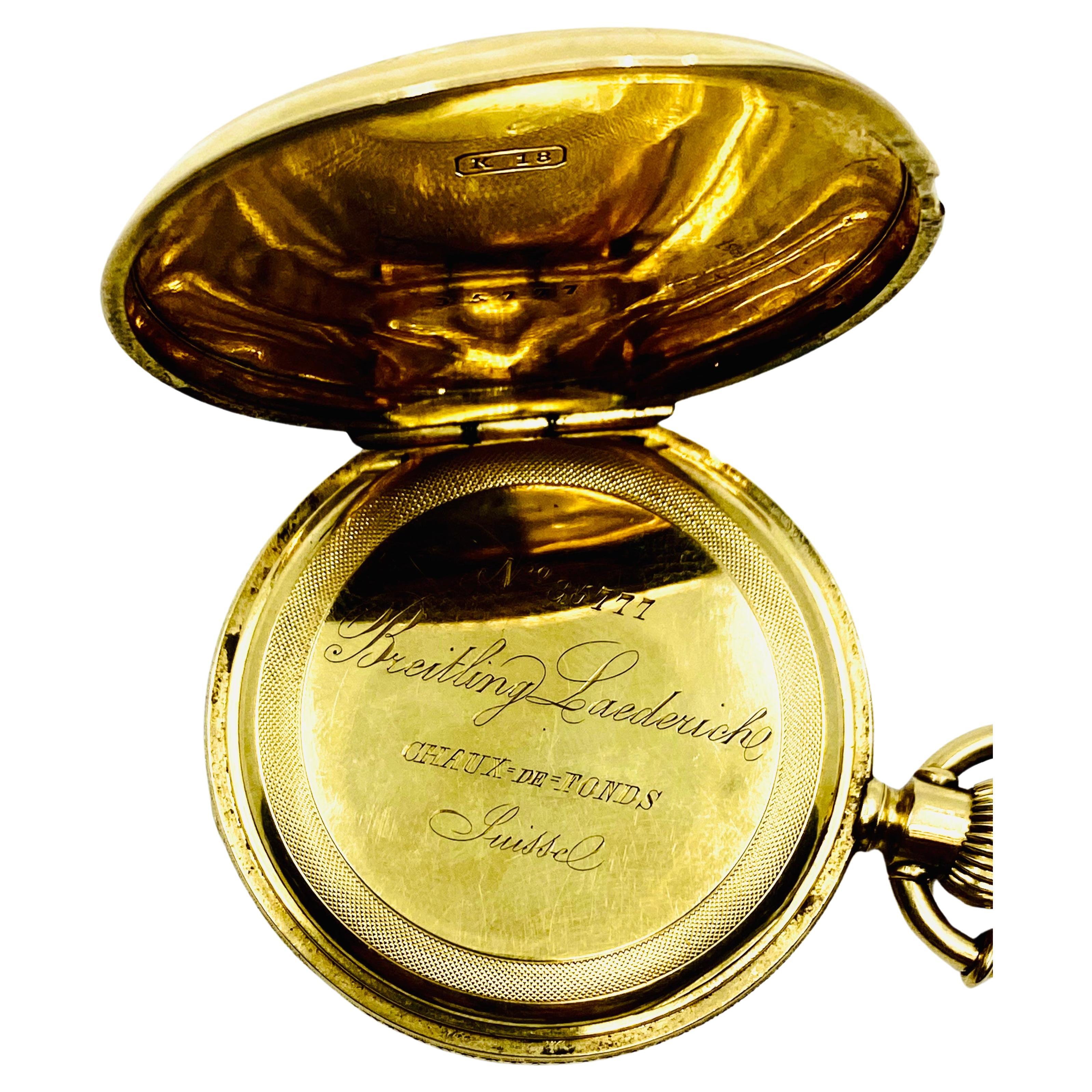 Breitling Laederich Antique Pocket Watch 18k Gold Enamel For Sale 5