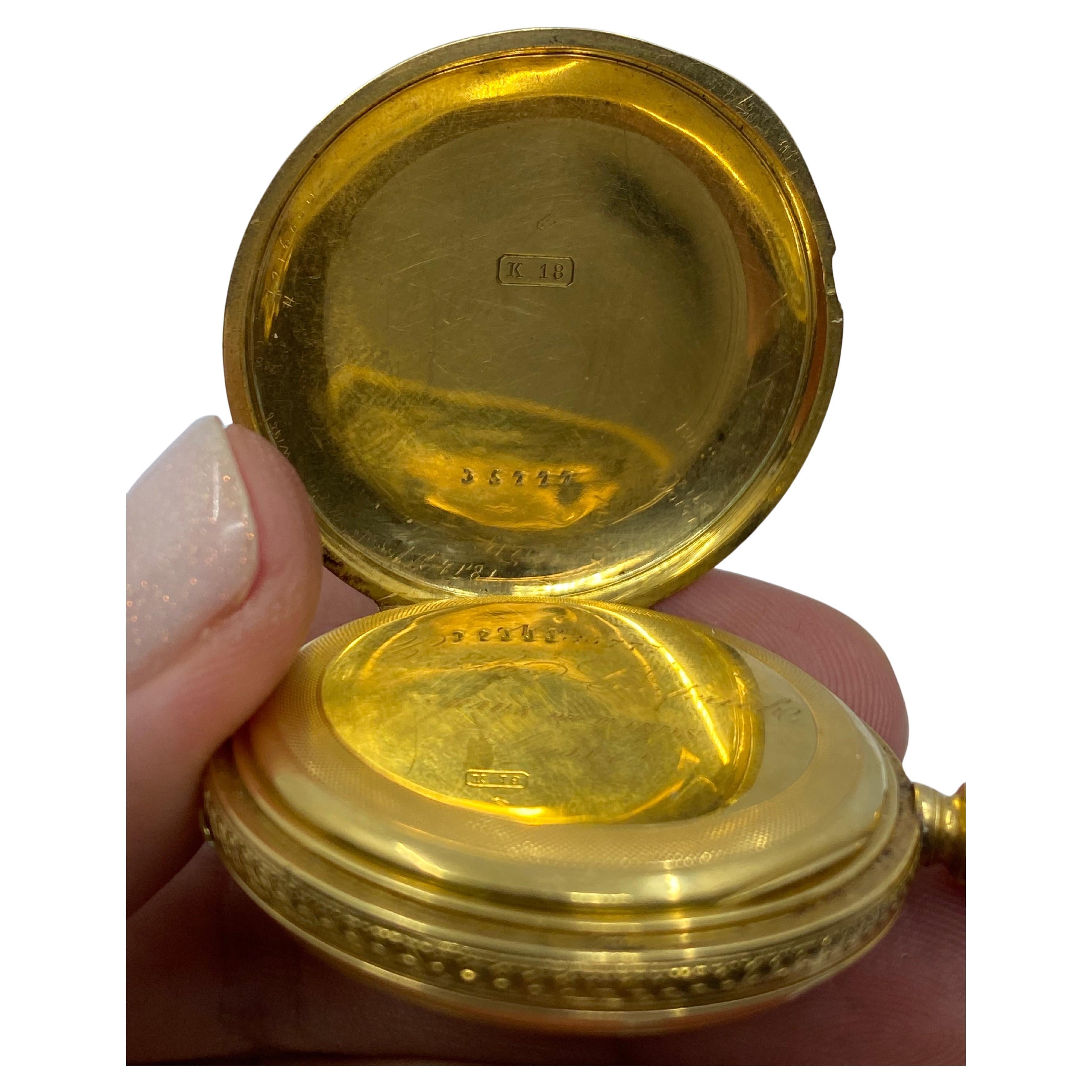 Breitling Laederich Montre de poche ancienne en or 18 carats émaillée en vente 8