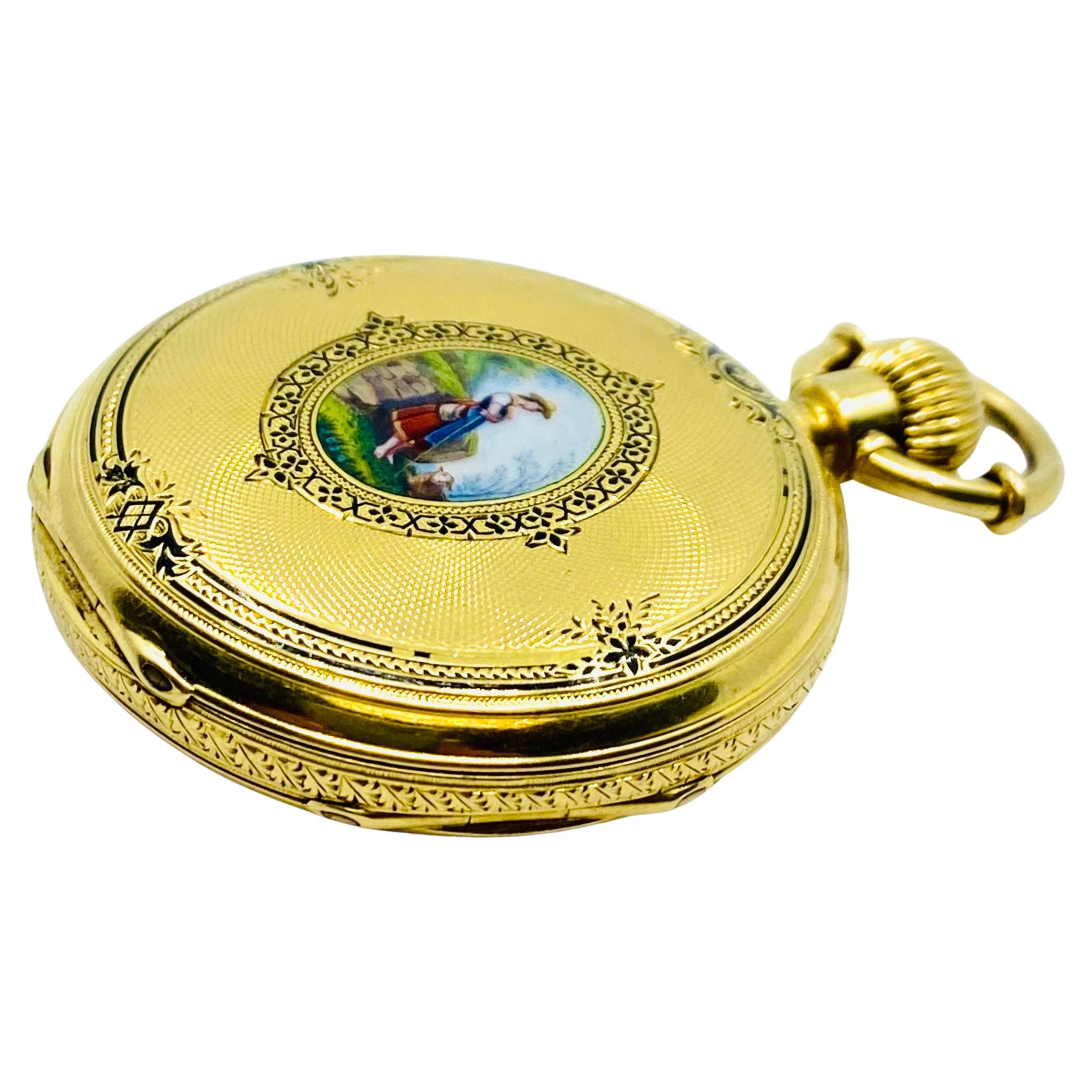 Breitling Laederich Antique Pocket Watch 18k Gold Enamel For Sale 2