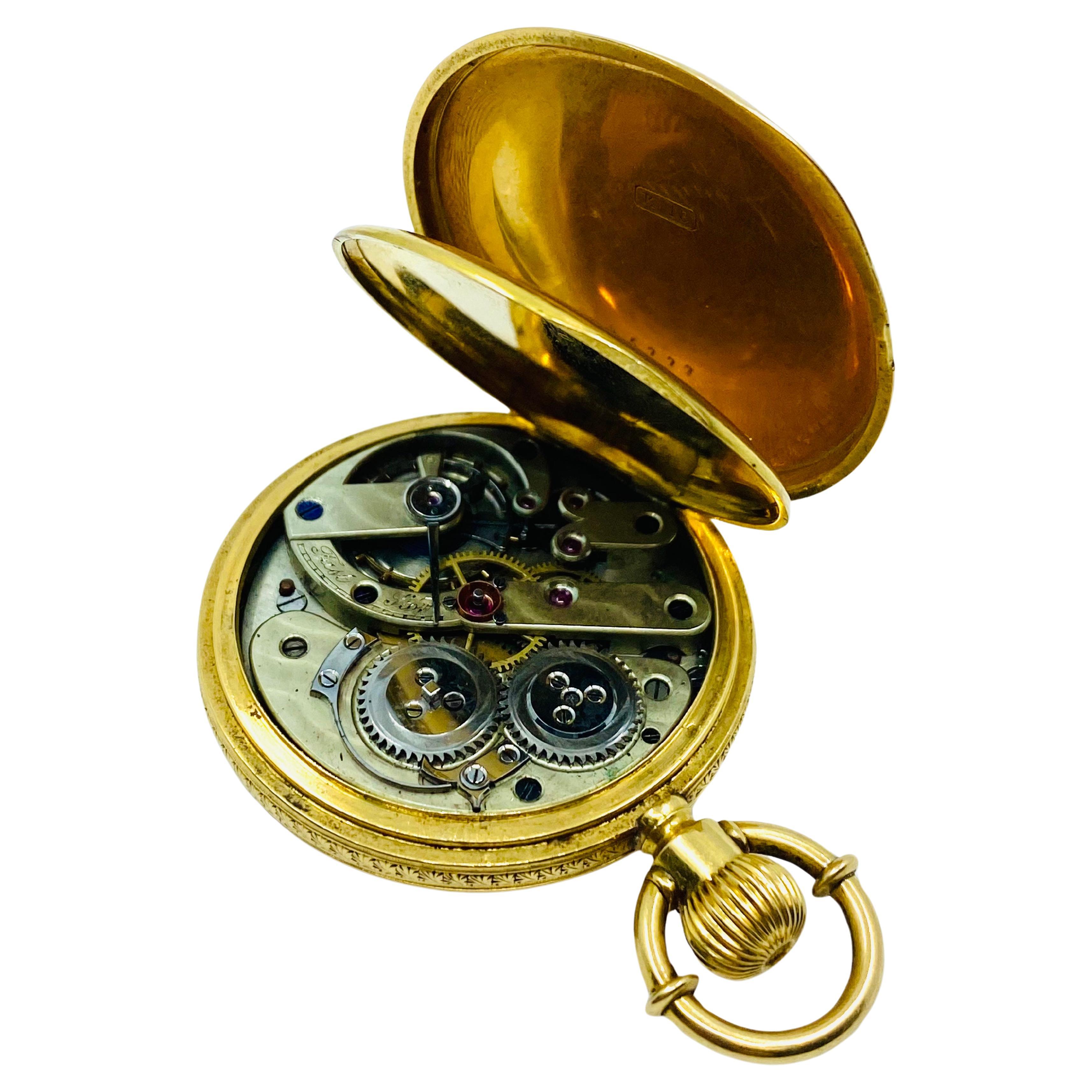 Breitling Laederich Antique Pocket Watch 18k Gold Enamel For Sale 3