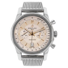 Vintage Breitling Limited Edition Transocean Chronograph Stainless Steel Silver Dial