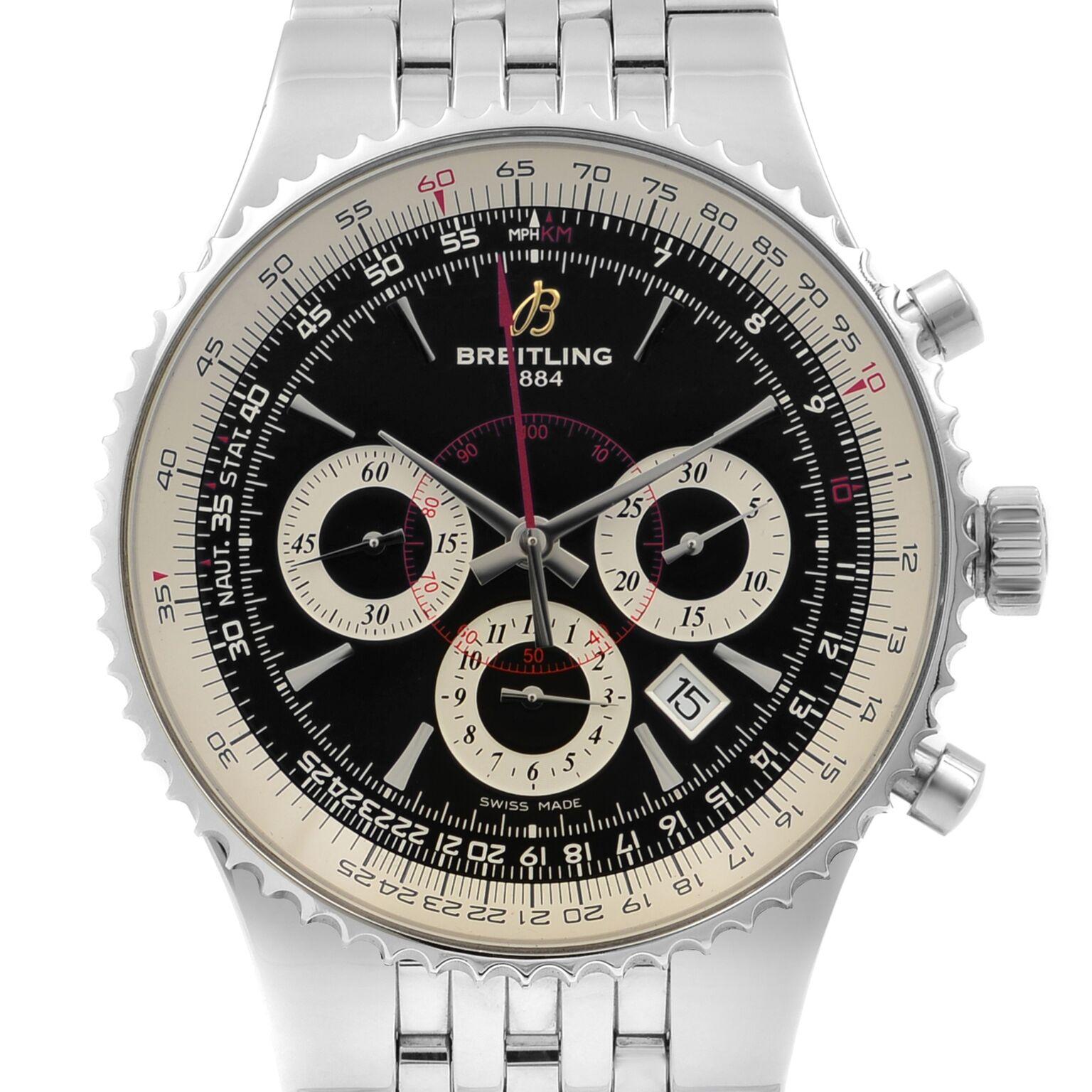 This pre-owned Breitling Montbrillant  A2335121/BA93-445A is a beautiful men's timepiece that is powered by mechanical (automatic) movement which is cased in a stainless steel case. It has a round shape face, chronograph, chronograph hand, date