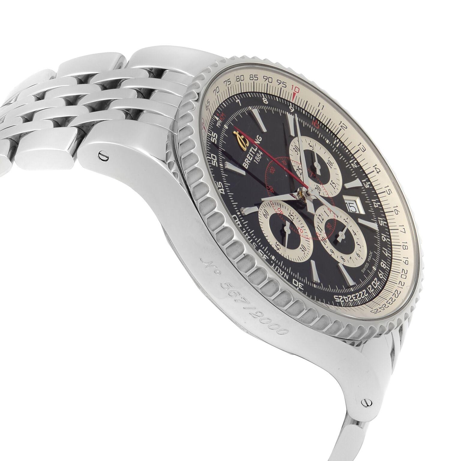 Breitling Montbrillant 47 Steel Black Silver Dial Men's Watch A2335121/BA93-445A In Good Condition In New York, NY