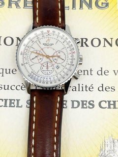 Breitling Montbrillant A41370 Silver Dial Steel Brown Leather Strap