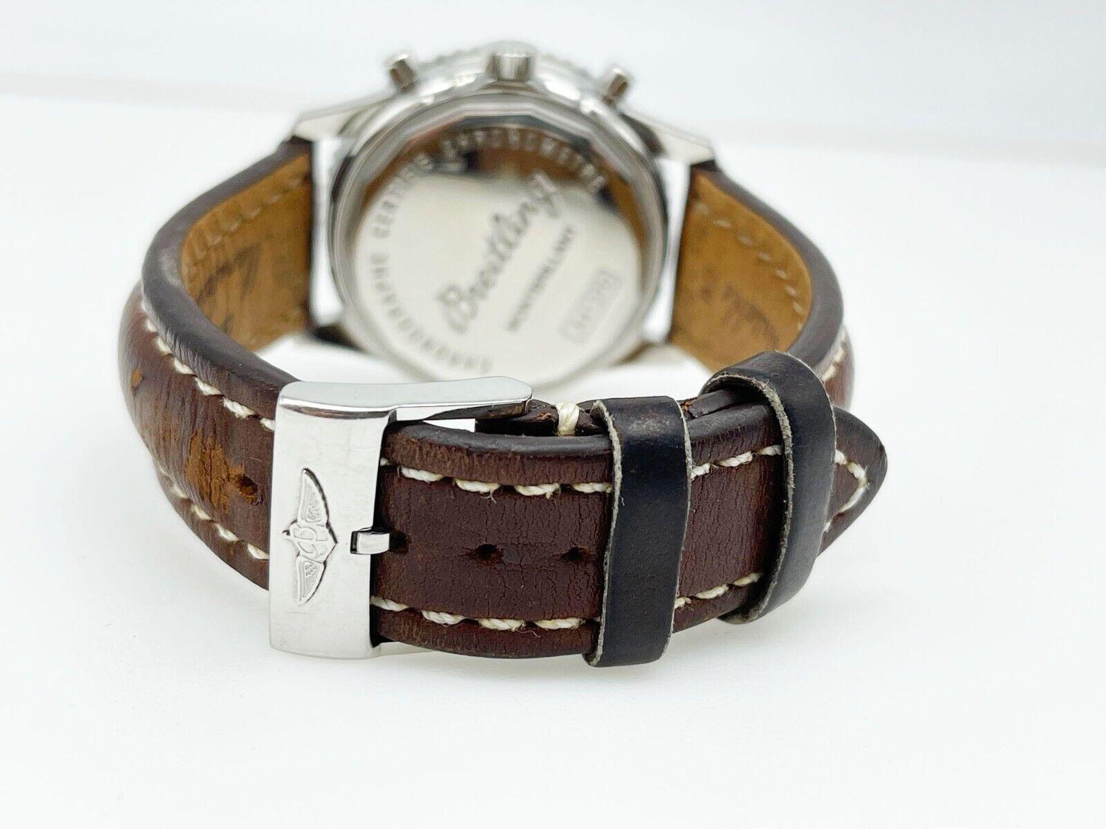 Breitling Montbrillant A41370 Silver Dial Steel Brown Leather Strap In Excellent Condition In San Diego, CA