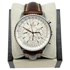 Breitling Montbrillant A41370 Silver Dial Steel Brown Leather Strap