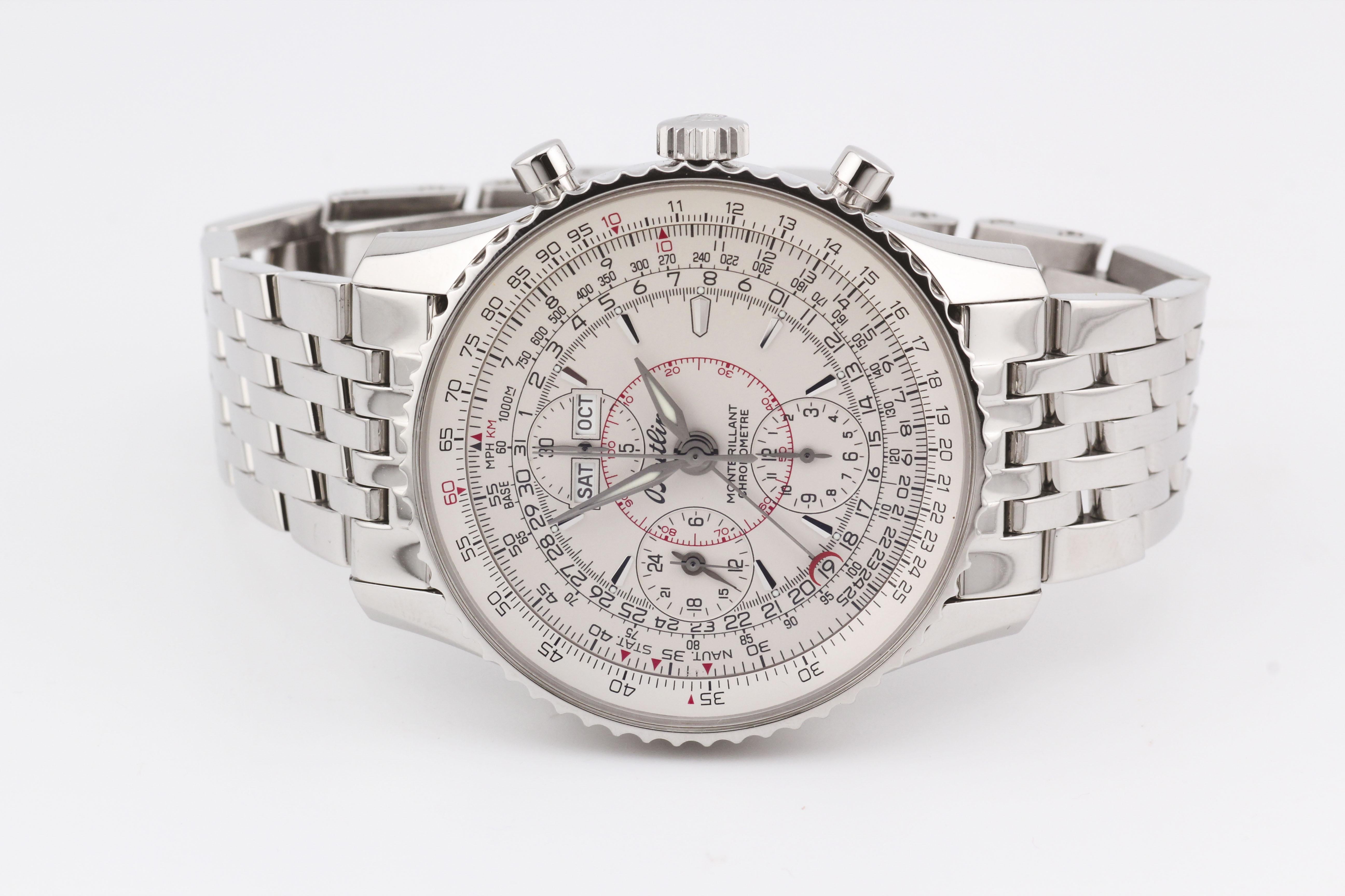 Breitling Montbrillant Datora 3X Kalender Chronograph Armbanduhr A21330 im Zustand „Gut“ in Simpsonville, SC