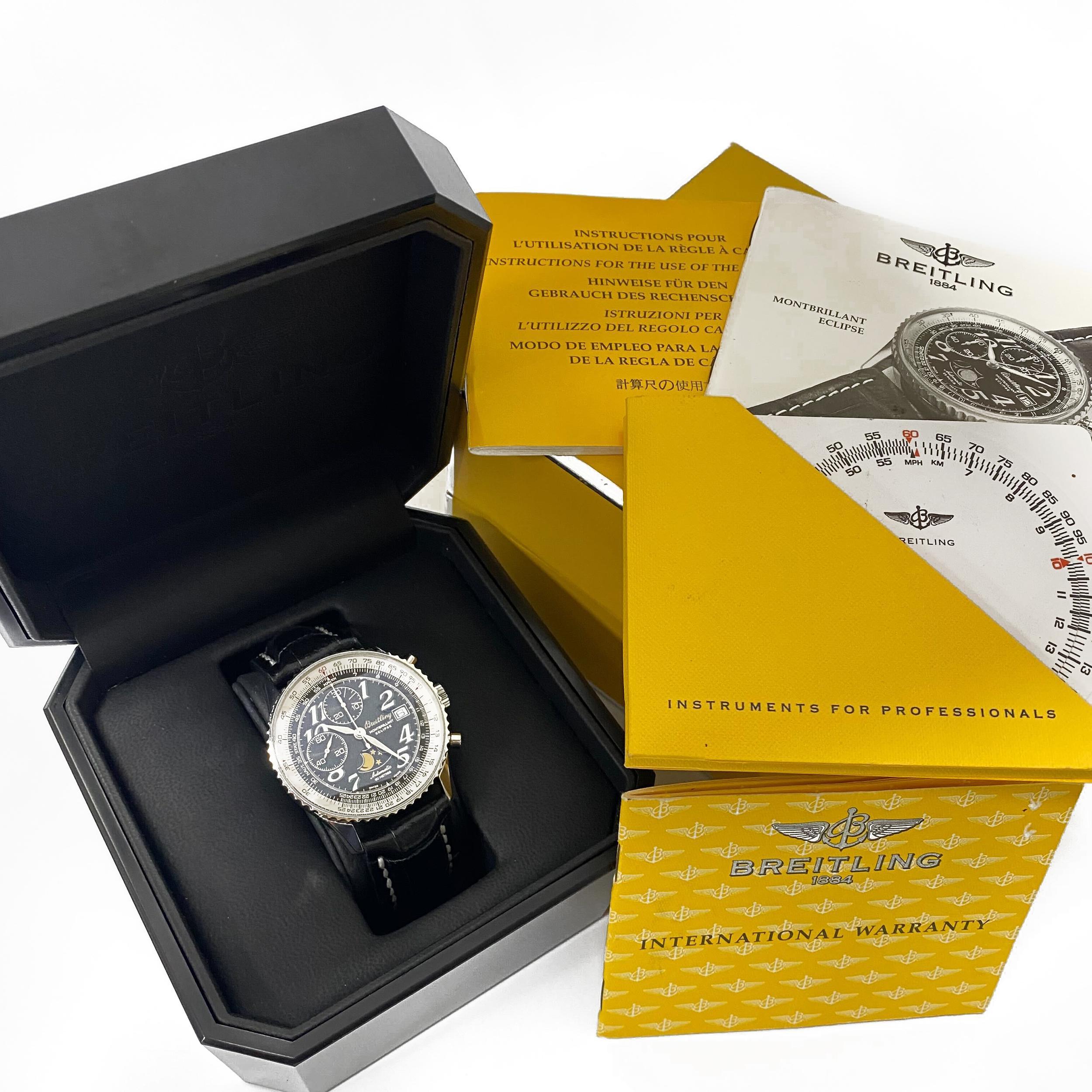 Men's Breitling Montbrillant Eclipse Steel Black Dial Automatic Watch A43030
