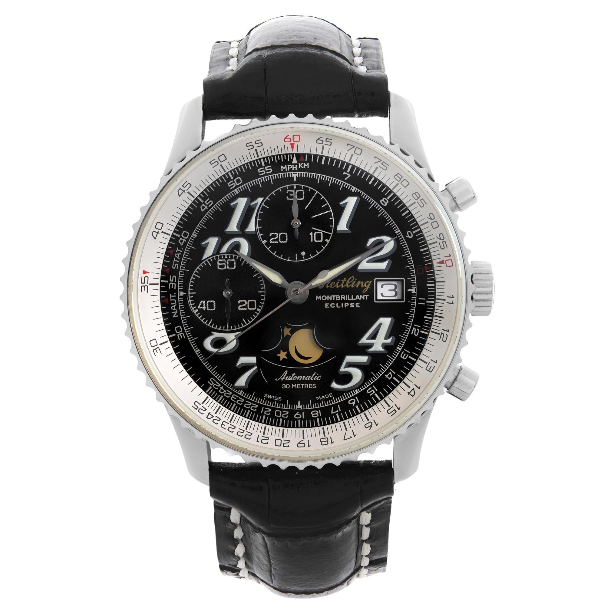 Breitling Montbrillant Eclipse Steel Black Dial Automatic Watch A43030 For  Sale at 1stDibs