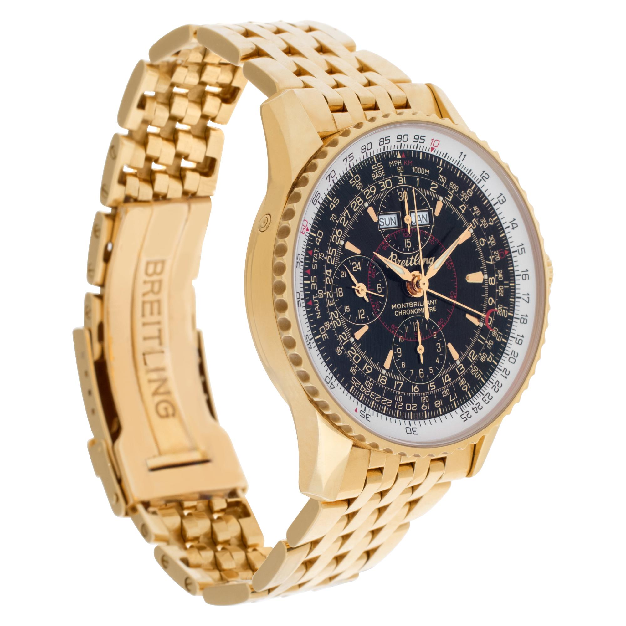 Women's or Men's Breitling Montbrillant K2133012 18k Yellow Gold Black Dial Automatic Watch