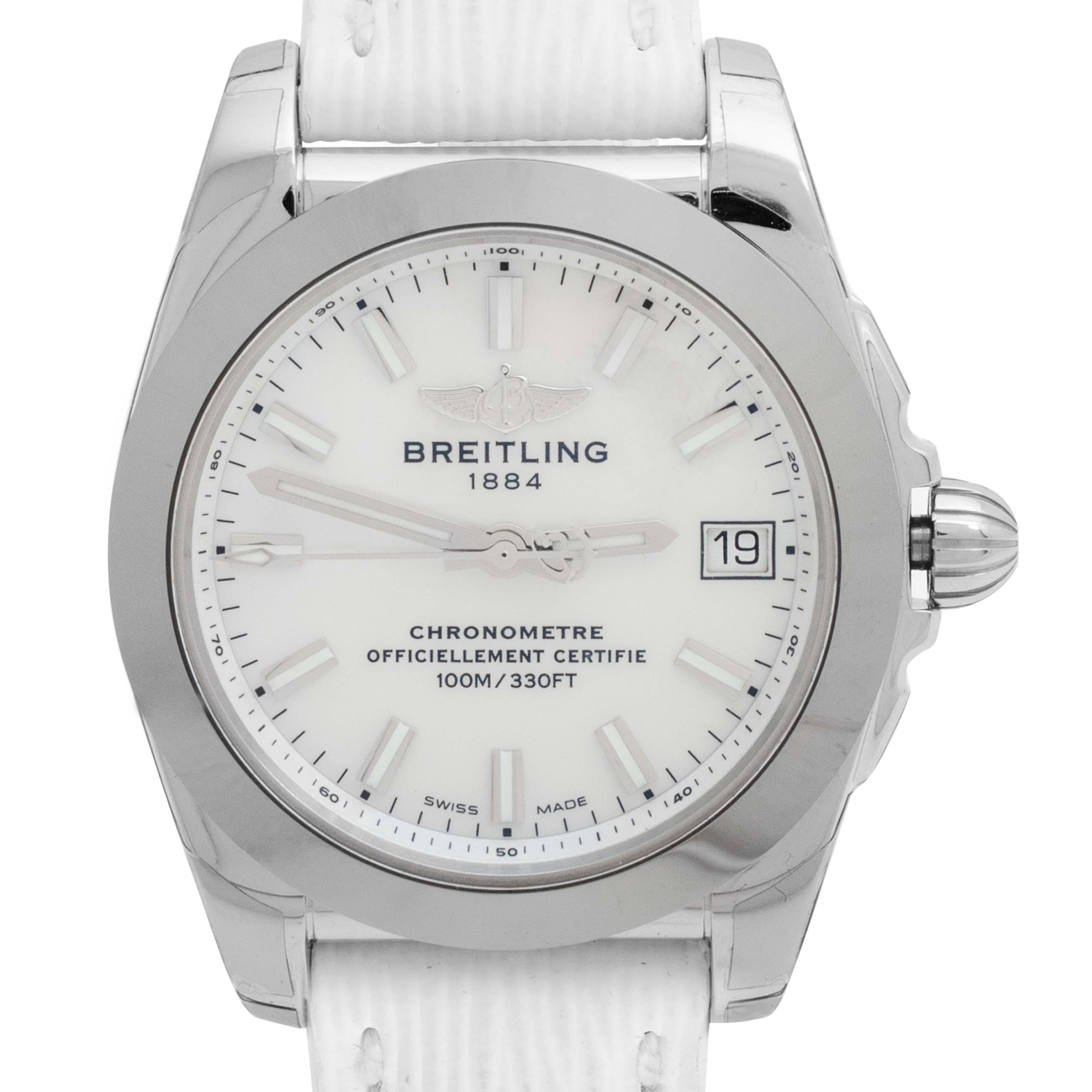 Breitling MOP Stainless Steel Leather Galactic W7433012 Women's Wristwatch 36 MM In Good Condition In Dubai, Al Qouz 2