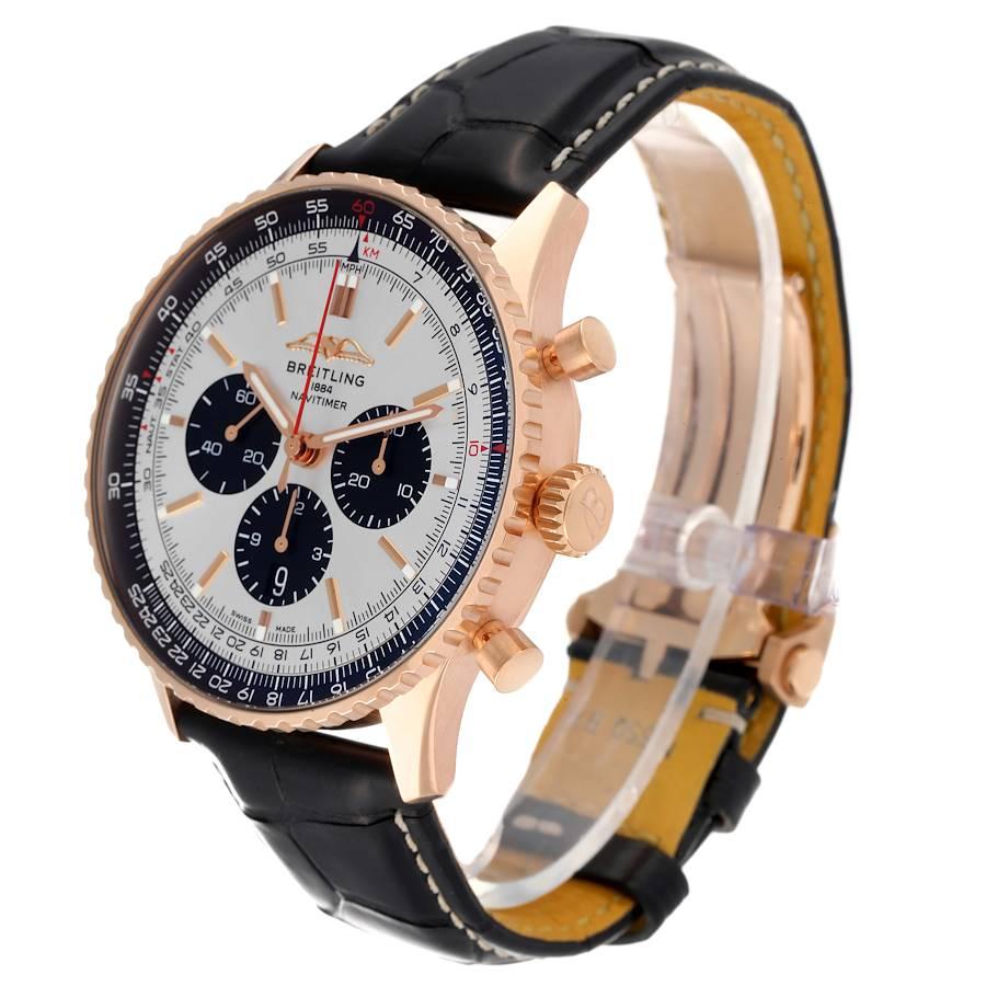 Breitling Navitimer 01 46 Roségold Silber Zifferblatt Herrenuhr RB0137 Box Card im Angebot 1