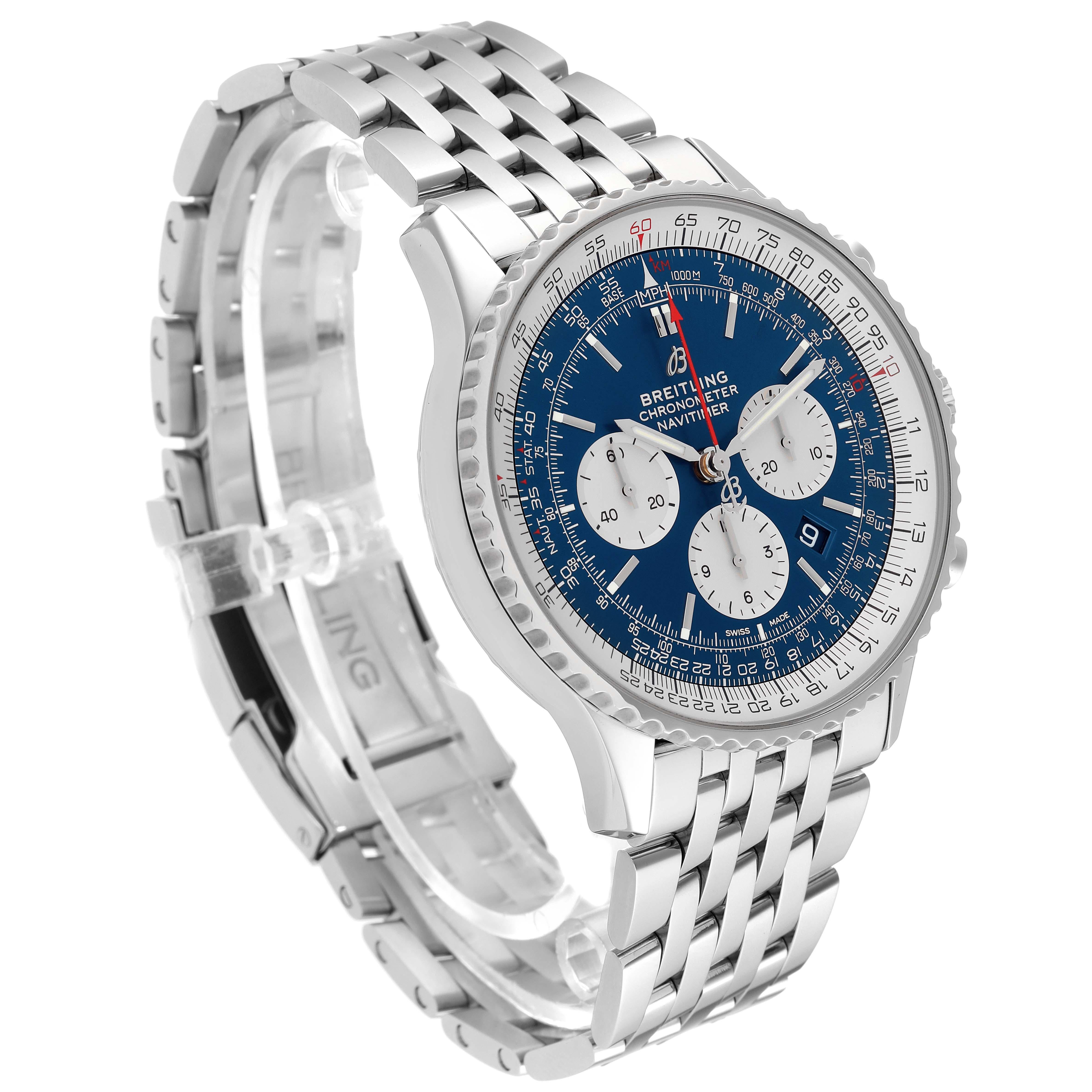 Men's Breitling Navitimer 01 46mm Aurora Blue Dial Steel Mens Watch AB0127 Box Card