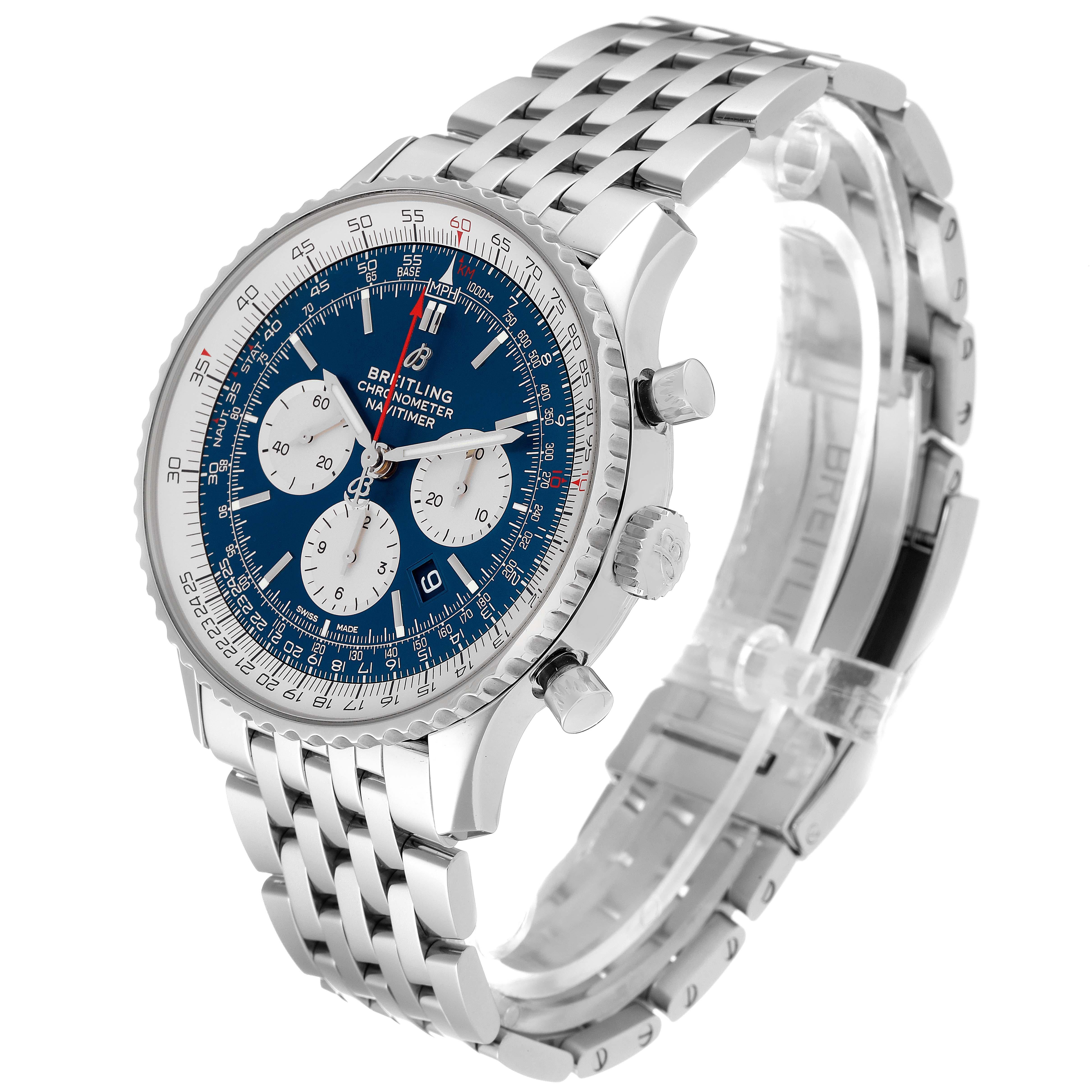 Breitling Navitimer 01 46mm Aurora Blue Dial Steel Mens Watch AB0127 Box Card For Sale 5