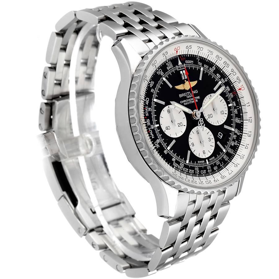 Breitling Navitimer 01 Black Dial Steel Mens Watch AB0127 Box Card In Excellent Condition In Atlanta, GA