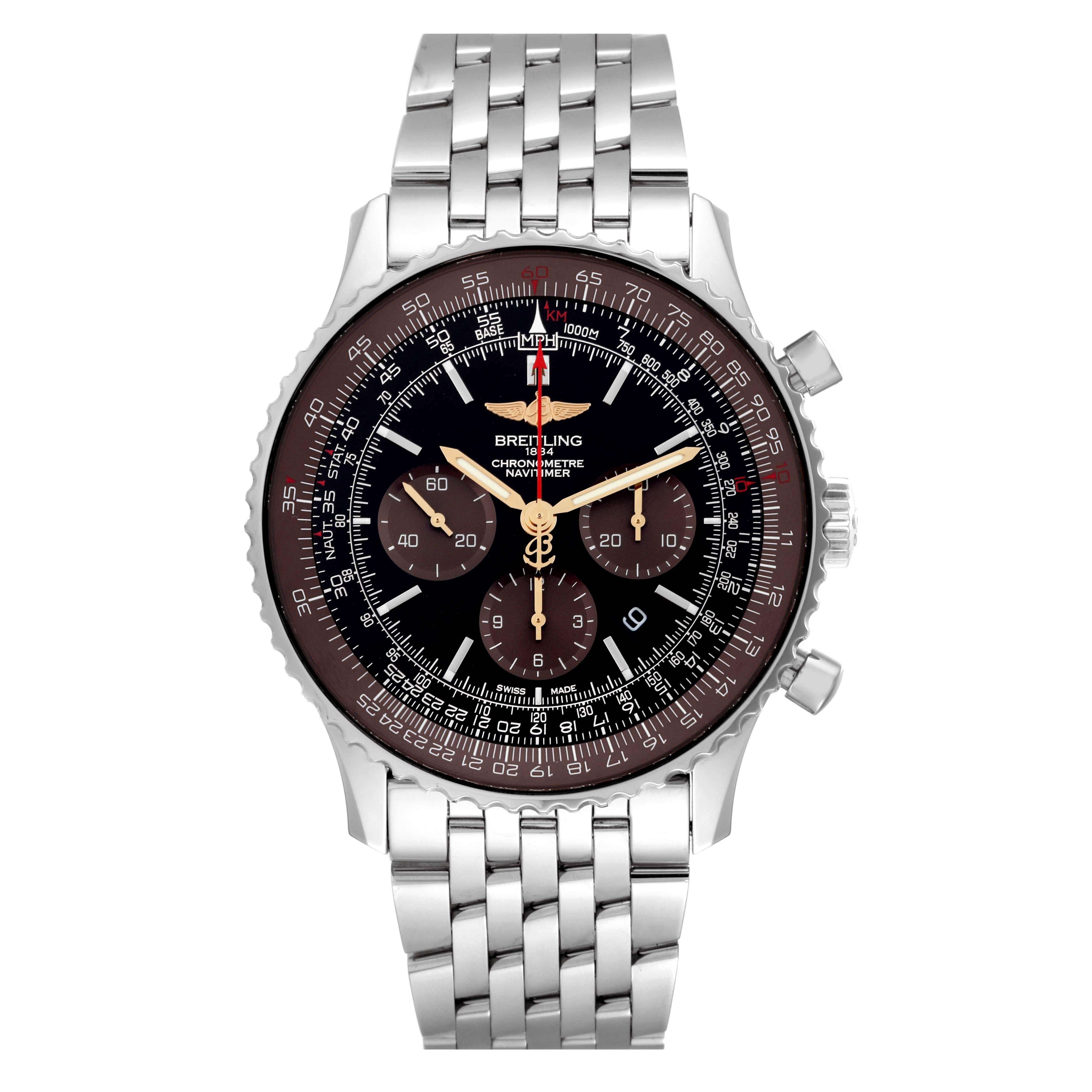 Breitling Navitimer 01 Black Brown Dial Limited Edition Steel Mens Watch For Sale 2