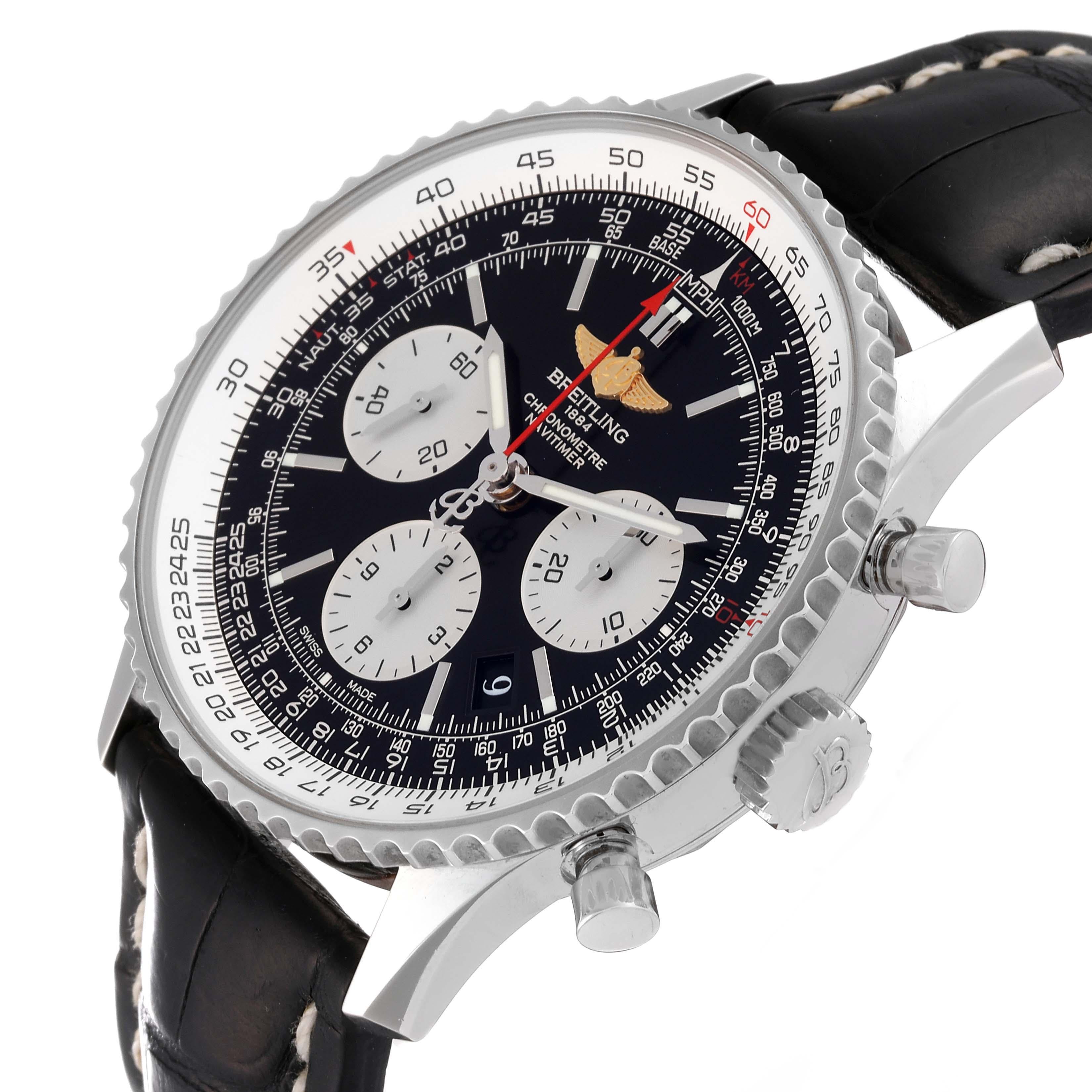 Breitling Navitimer 01 Black Dial Steel Mens Watch AB0120 Box Card In Excellent Condition For Sale In Atlanta, GA