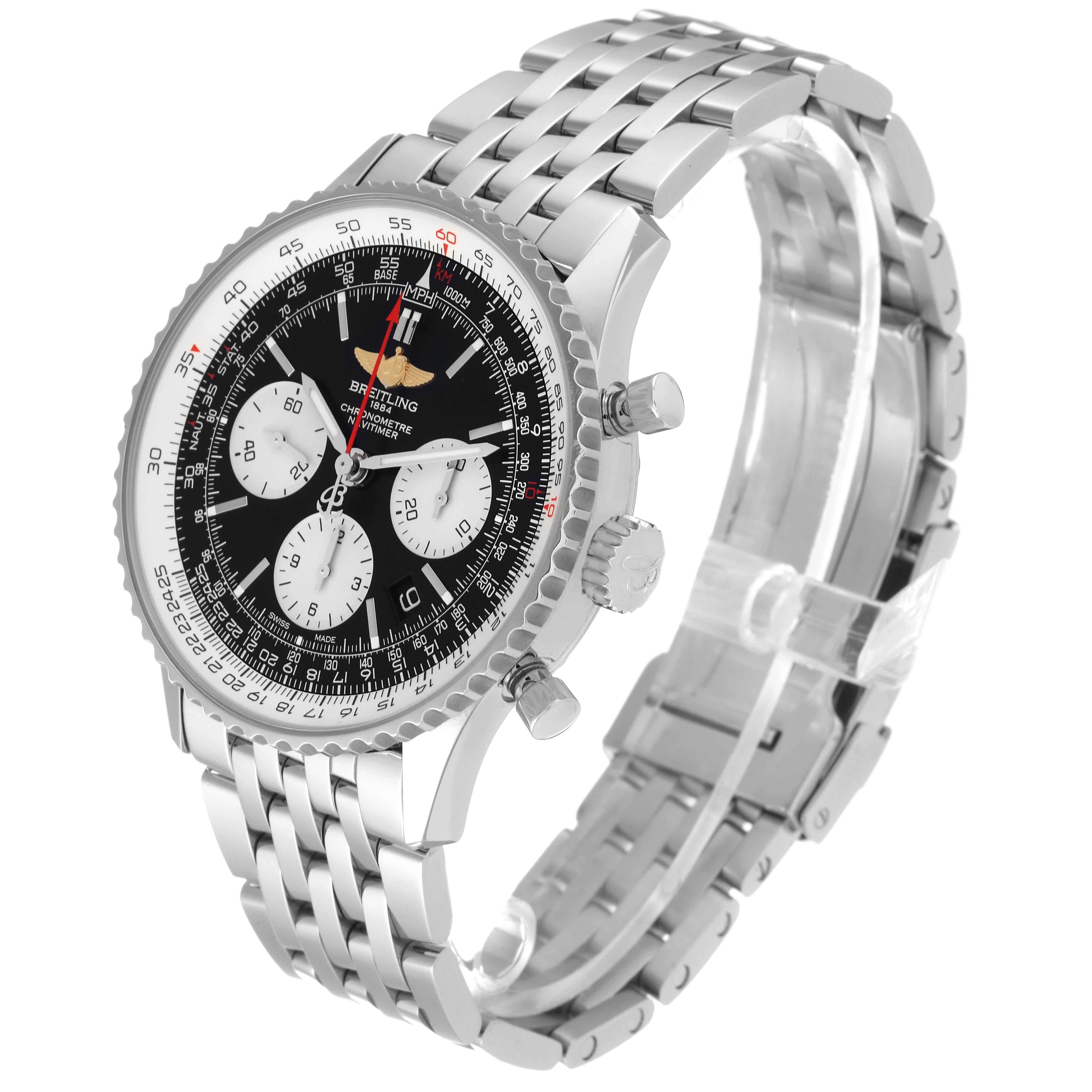 Breitling Navitimer 01 Black Dial Steel Mens Watch AB0120 Box Card In Excellent Condition For Sale In Atlanta, GA